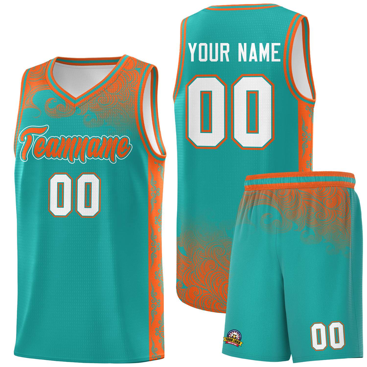 Custom Aqua Personalized Cloud Pattern Sports Sets Uniform Basketball Jersey