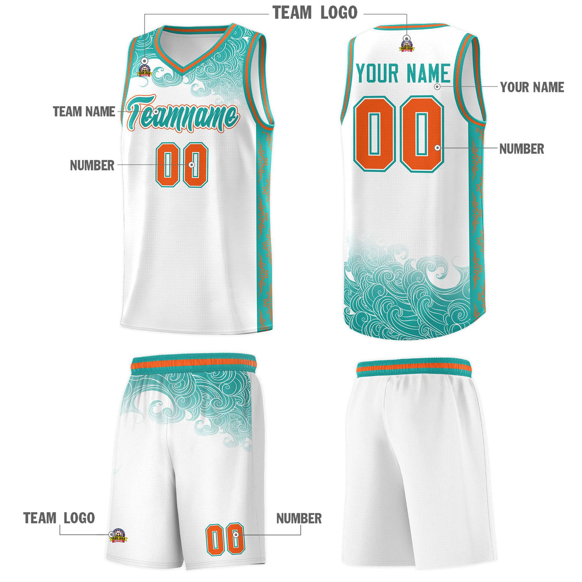 Custom White Personalized Cloud Pattern Sports Sets Uniform Basketball Jersey