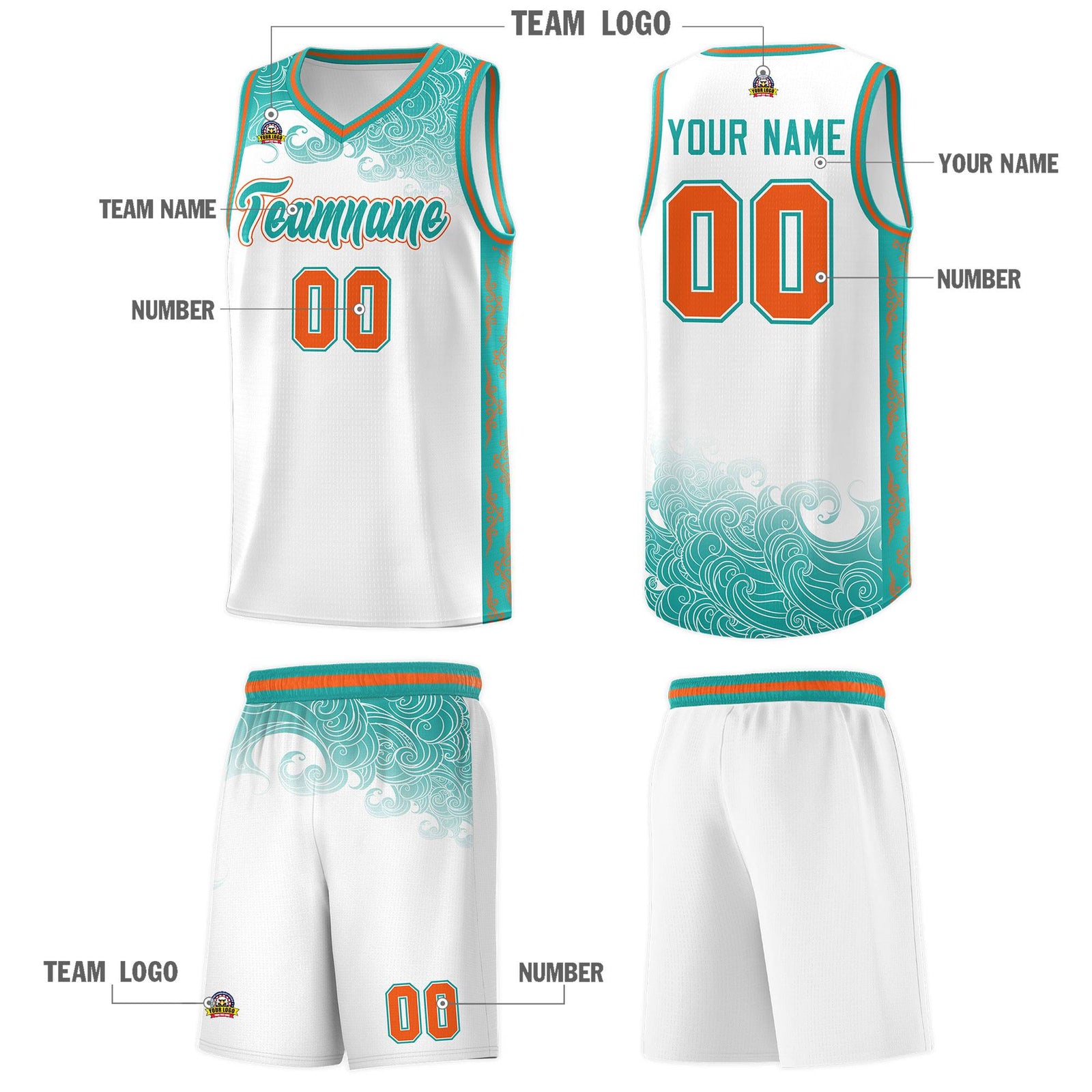 Custom White Personalized Cloud Pattern Sports Sets Uniform Basketball Jersey
