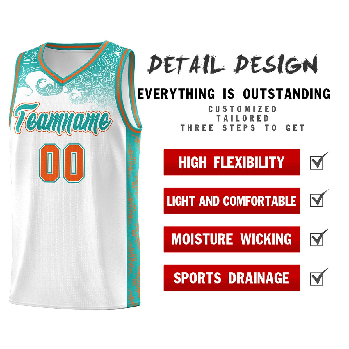 Custom White Personalized Cloud Pattern Sports Sets Uniform Basketball Jersey