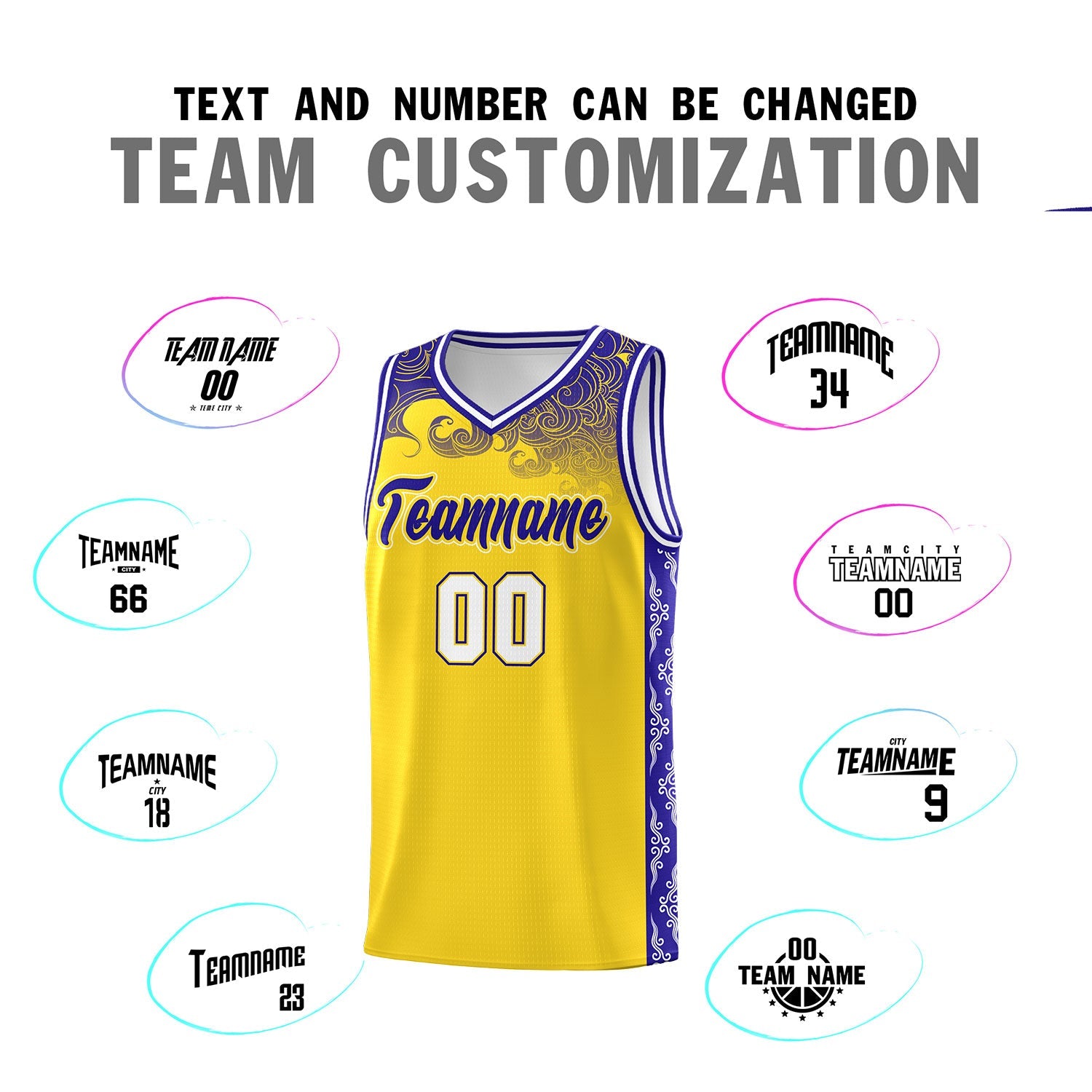 Custom Gold Personalized Cloud Pattern Sports Sets Uniform Basketball Jersey