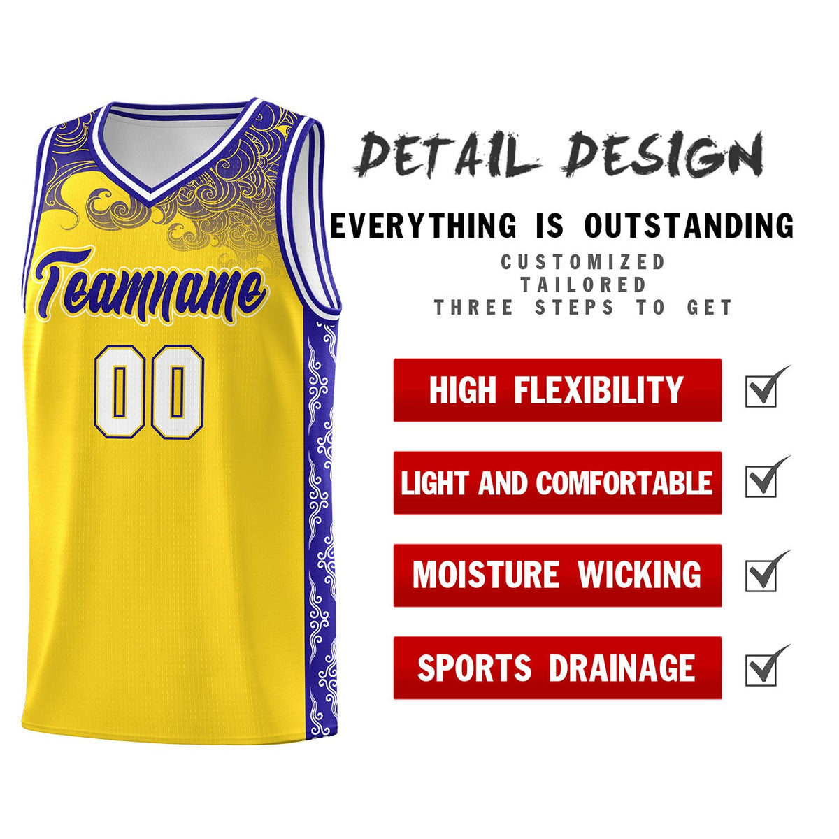 Custom Gold Personalized Cloud Pattern Sports Sets Uniform Basketball Jersey