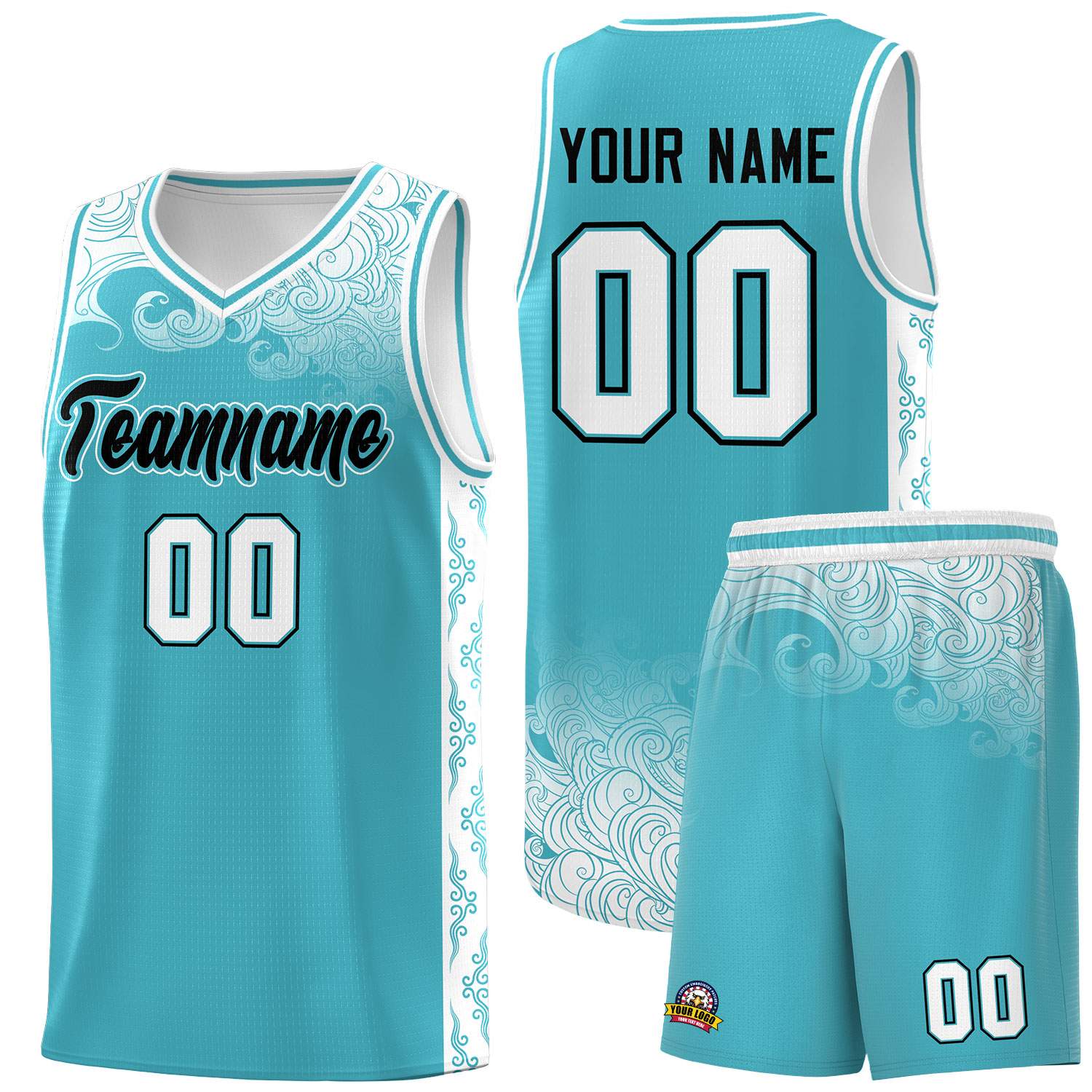 Custom Sky Blue Personalized Cloud Pattern Sports Sets Uniform Basketball Jersey