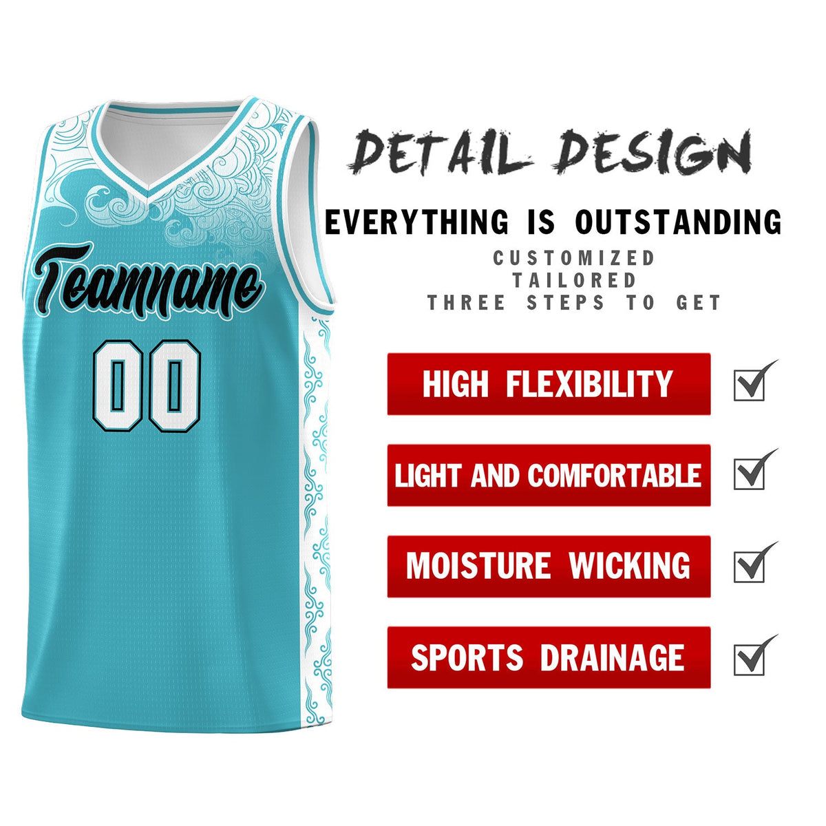 Custom Sky Blue Personalized Cloud Pattern Sports Sets Uniform Basketball Jersey
