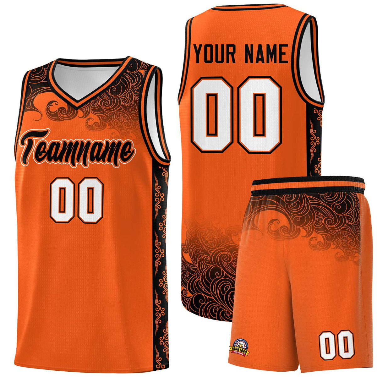 Custom Orange Personalized Cloud Pattern Sports Sets Uniform Basketball Jersey