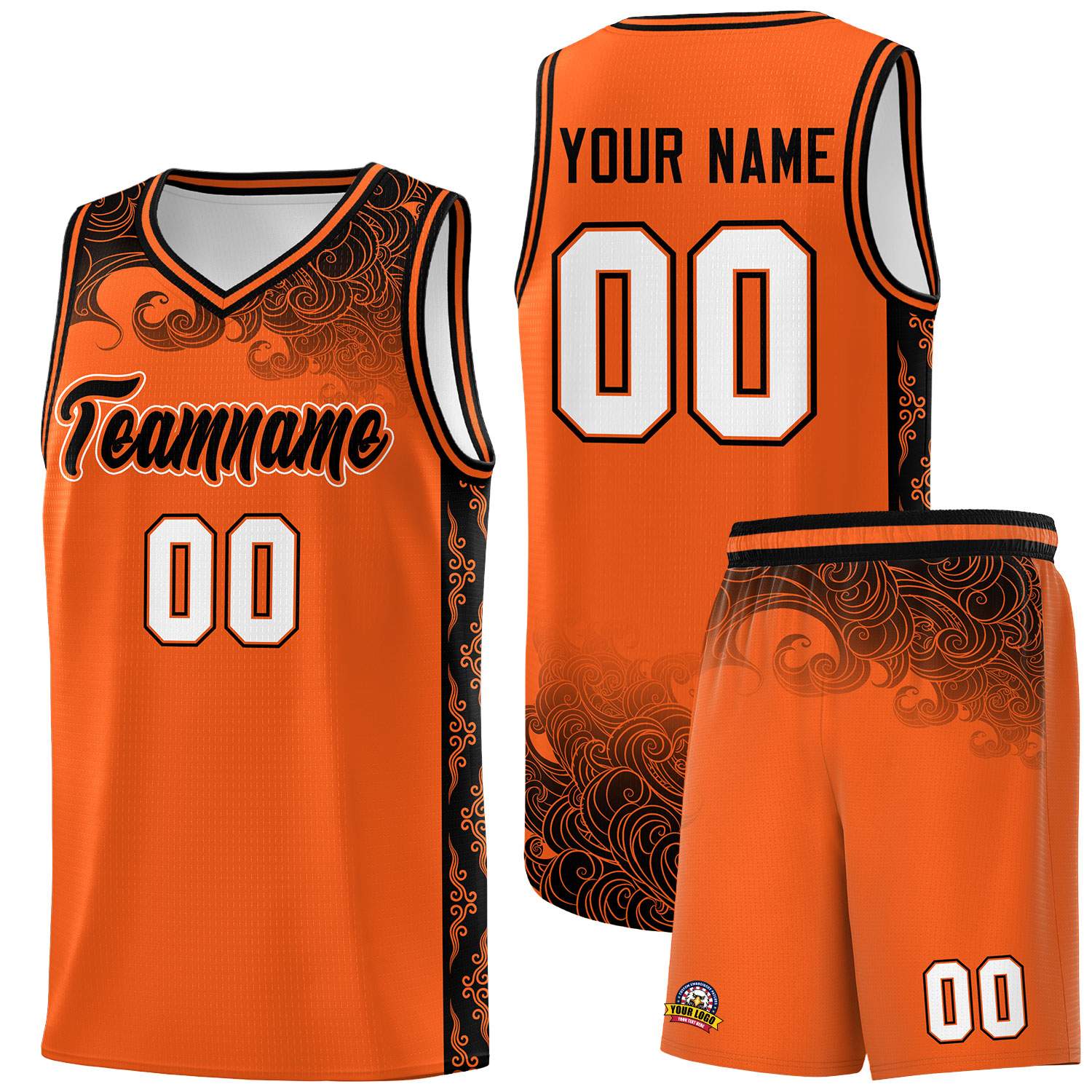 Custom Orange Personalized Cloud Pattern Sports Sets Uniform Basketball Jersey