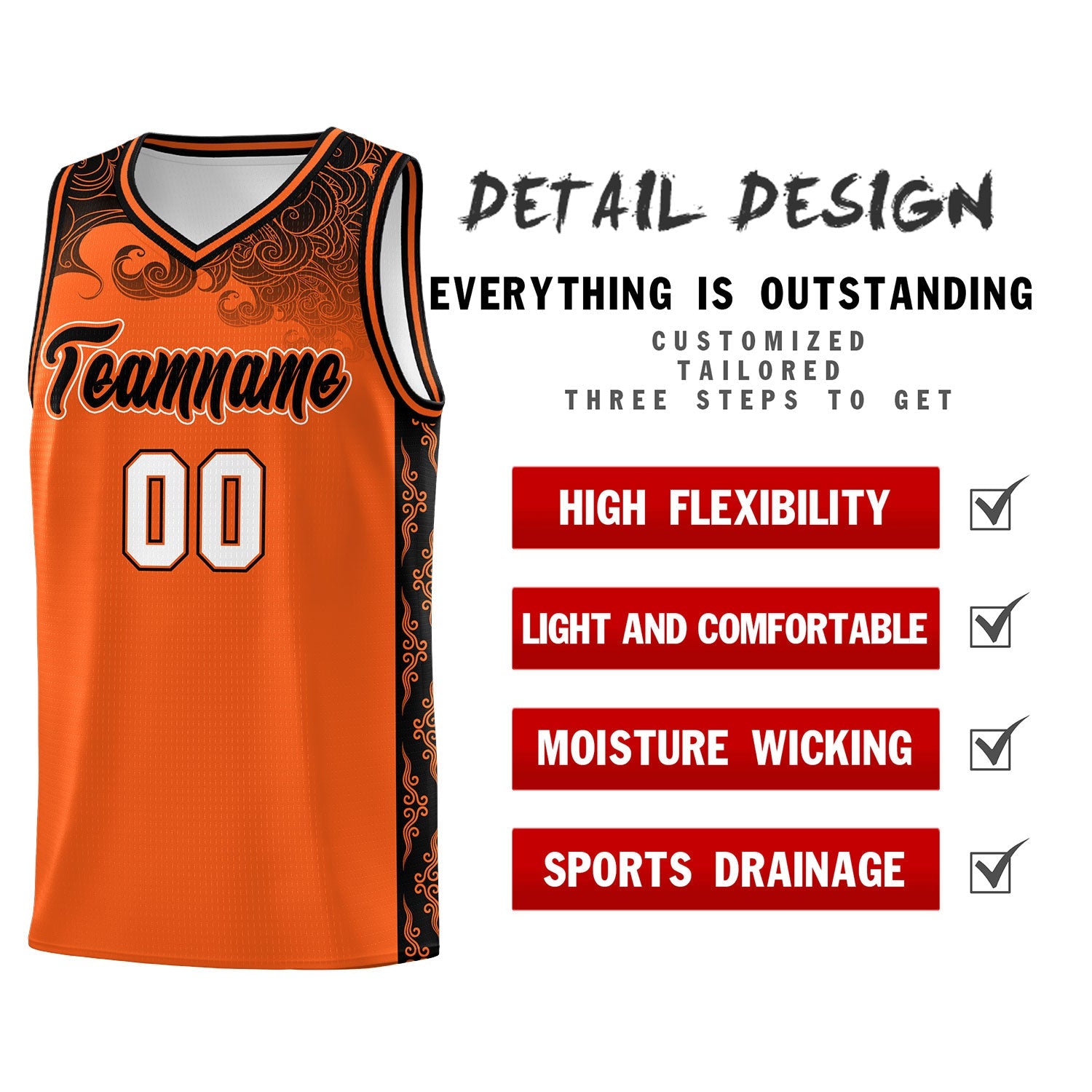 Custom Orange Personalized Cloud Pattern Sports Sets Uniform Basketball Jersey