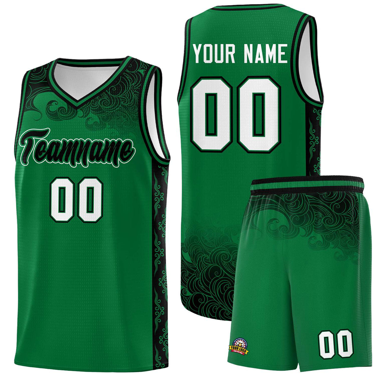 Custom Kelly Green Personalized Cloud Pattern Sports Sets Uniform Basketball Jersey