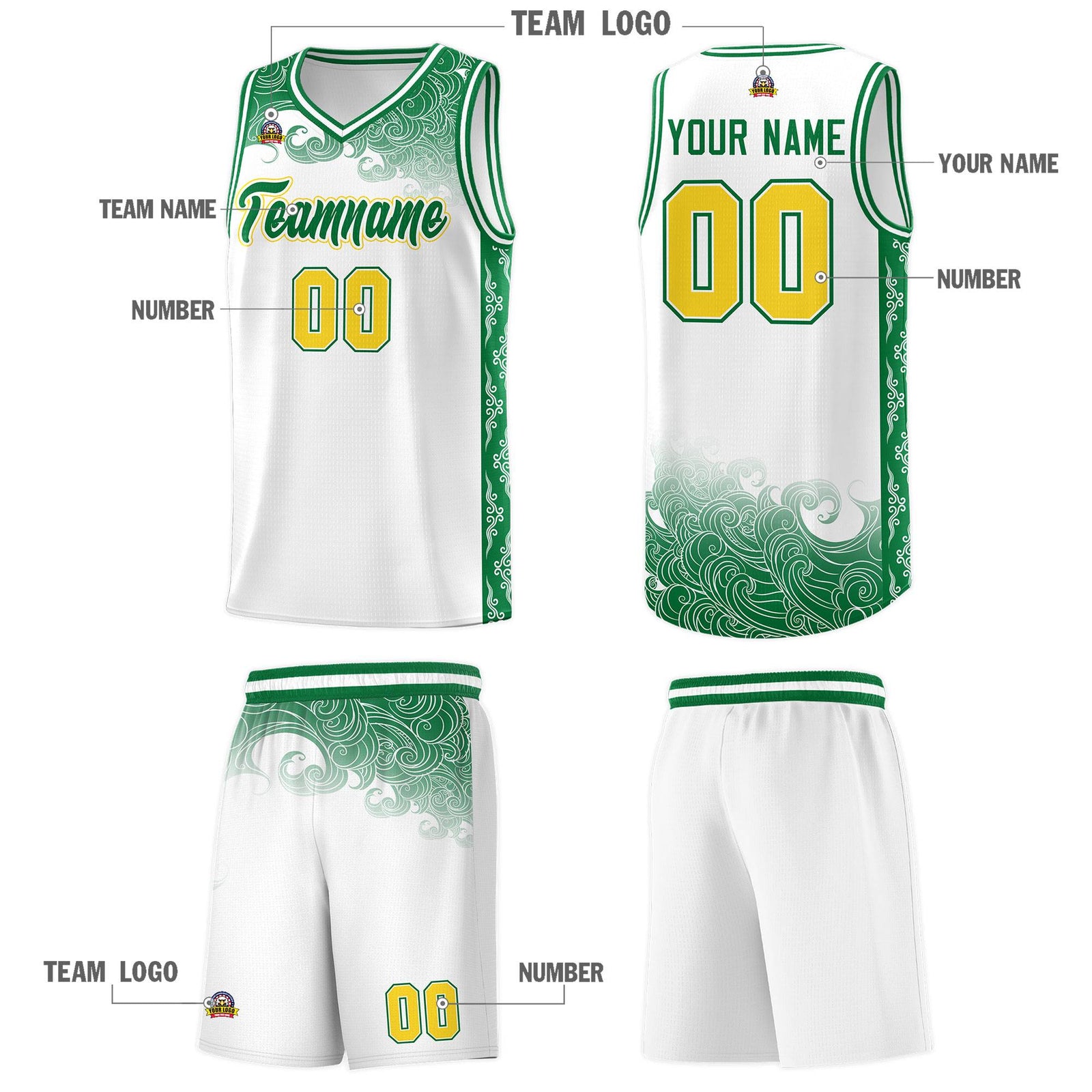 Custom White Personalized Cloud Pattern Sports Sets Uniform Basketball Jersey