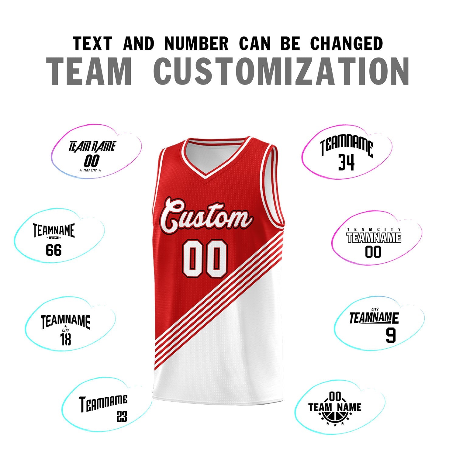 Custom Red White Diagonal Stripes Color Block Sets Basketball Jersey | For Men,For Youth,Sublimation Printed,Perfect for Training,Perfect for Teams | KXKSHOP