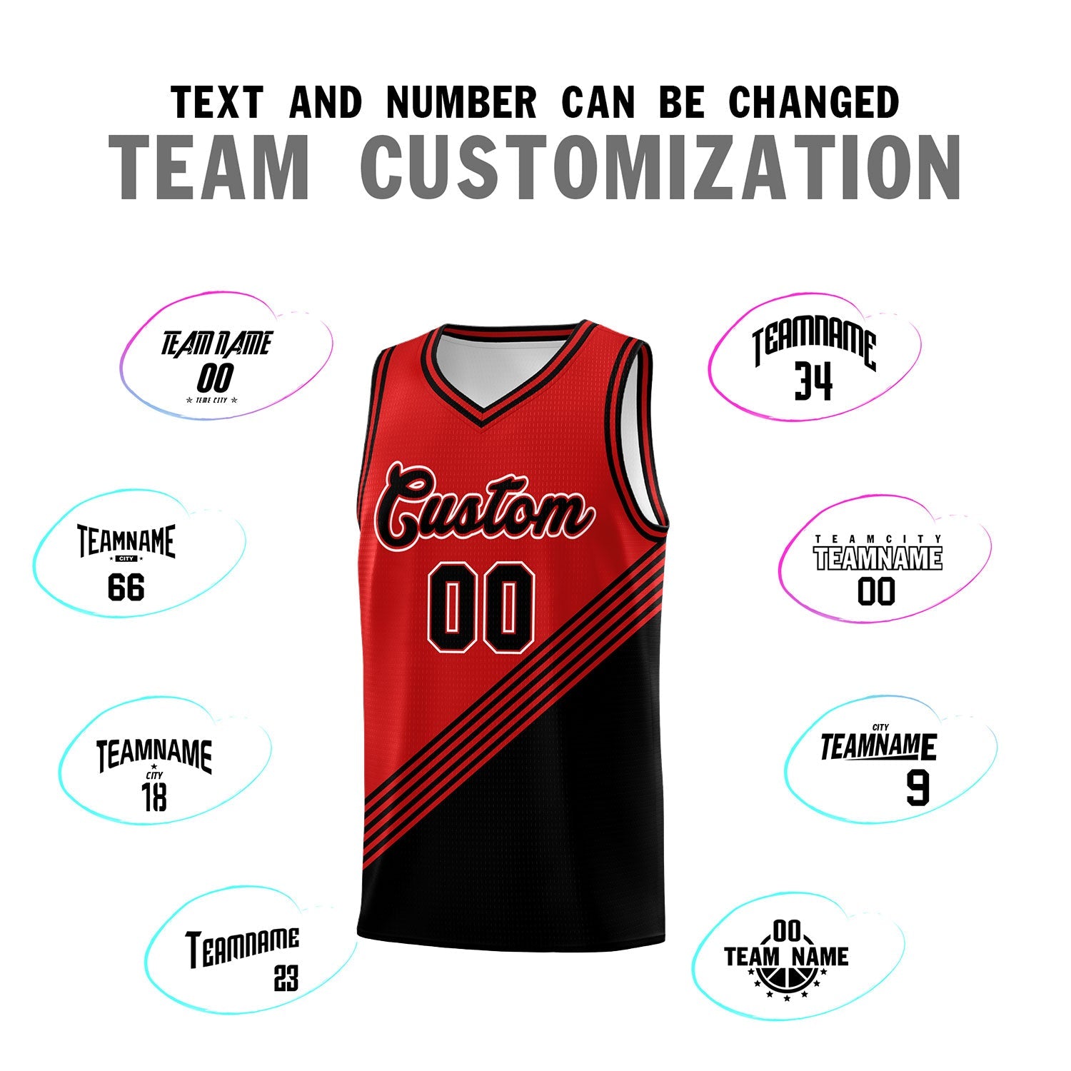 Custom Red Black Diagonal Stripes Color Block Sets Basketball Jersey | For Men,For Youth,Sublimation Printed,Perfect for Training,Perfect for Teams | KXKSHOP