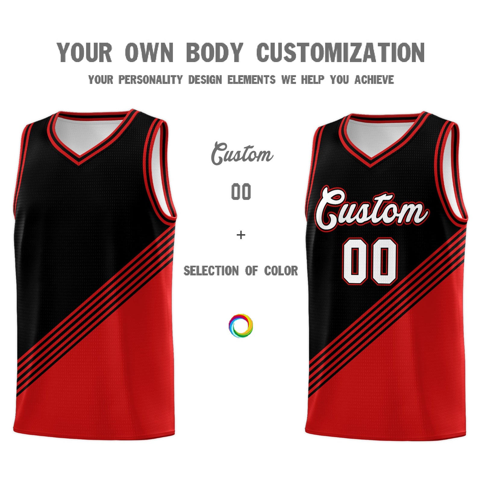 Custom Black Red Diagonal Stripes Color Block Sets Basketball Jersey | For Men,For Youth,Sublimation Printed,Perfect for Training,Perfect for Teams | KXKSHOP