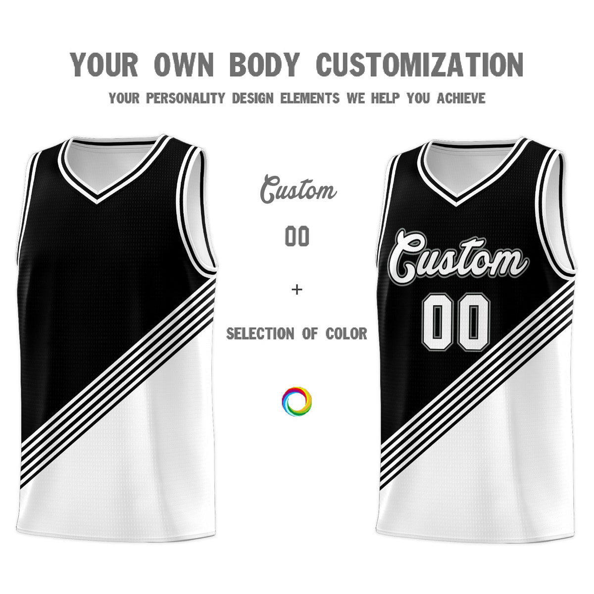 Custom Black White Diagonal Stripes Color Block Sets Basketball Jersey | For Men,For Youth,Sublimation Printed,Perfect for Training,Perfect for Teams | KXKSHOP