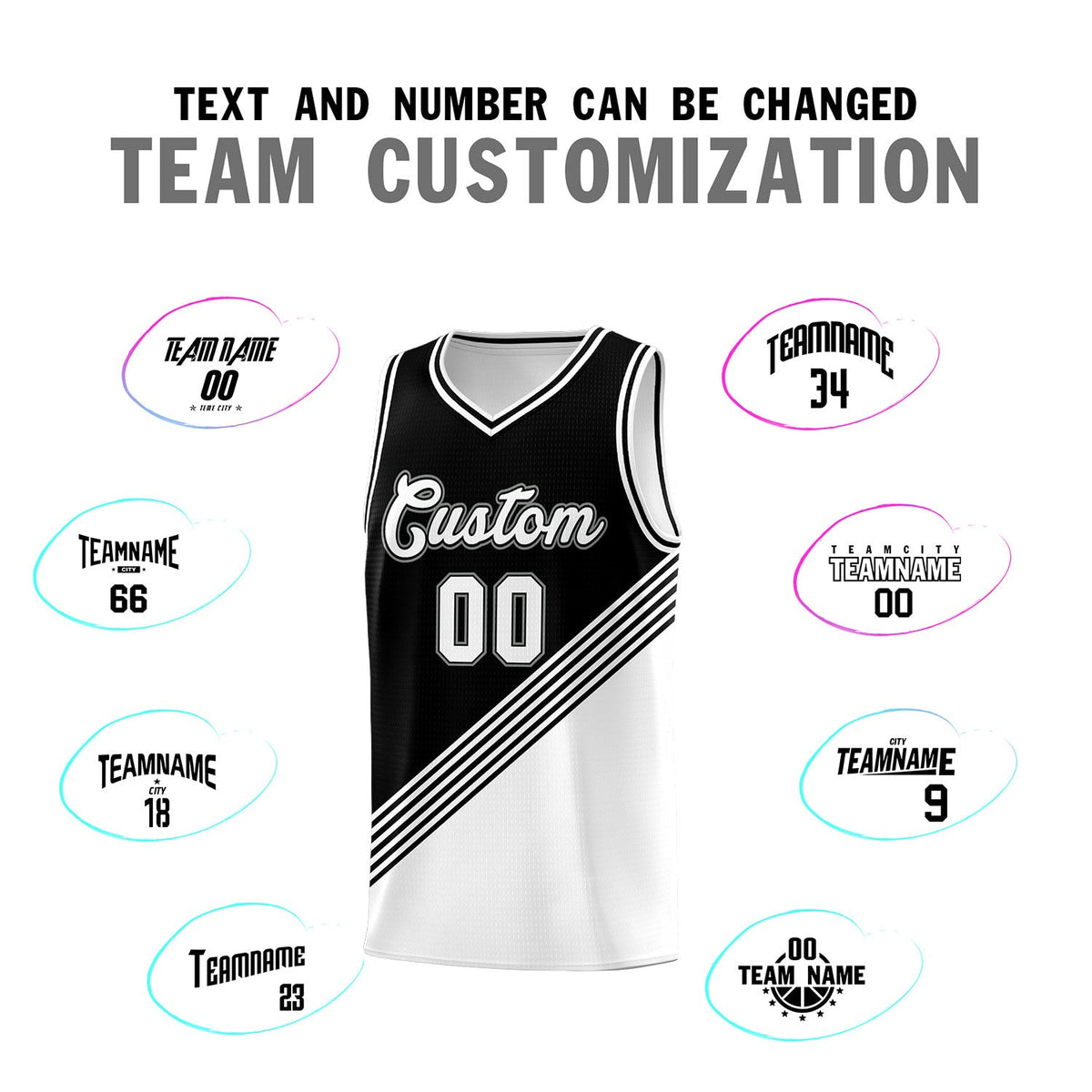 Custom Black White Diagonal Stripes Color Block Sets Basketball Jersey | For Men,For Youth,Sublimation Printed,Perfect for Training,Perfect for Teams | KXKSHOP