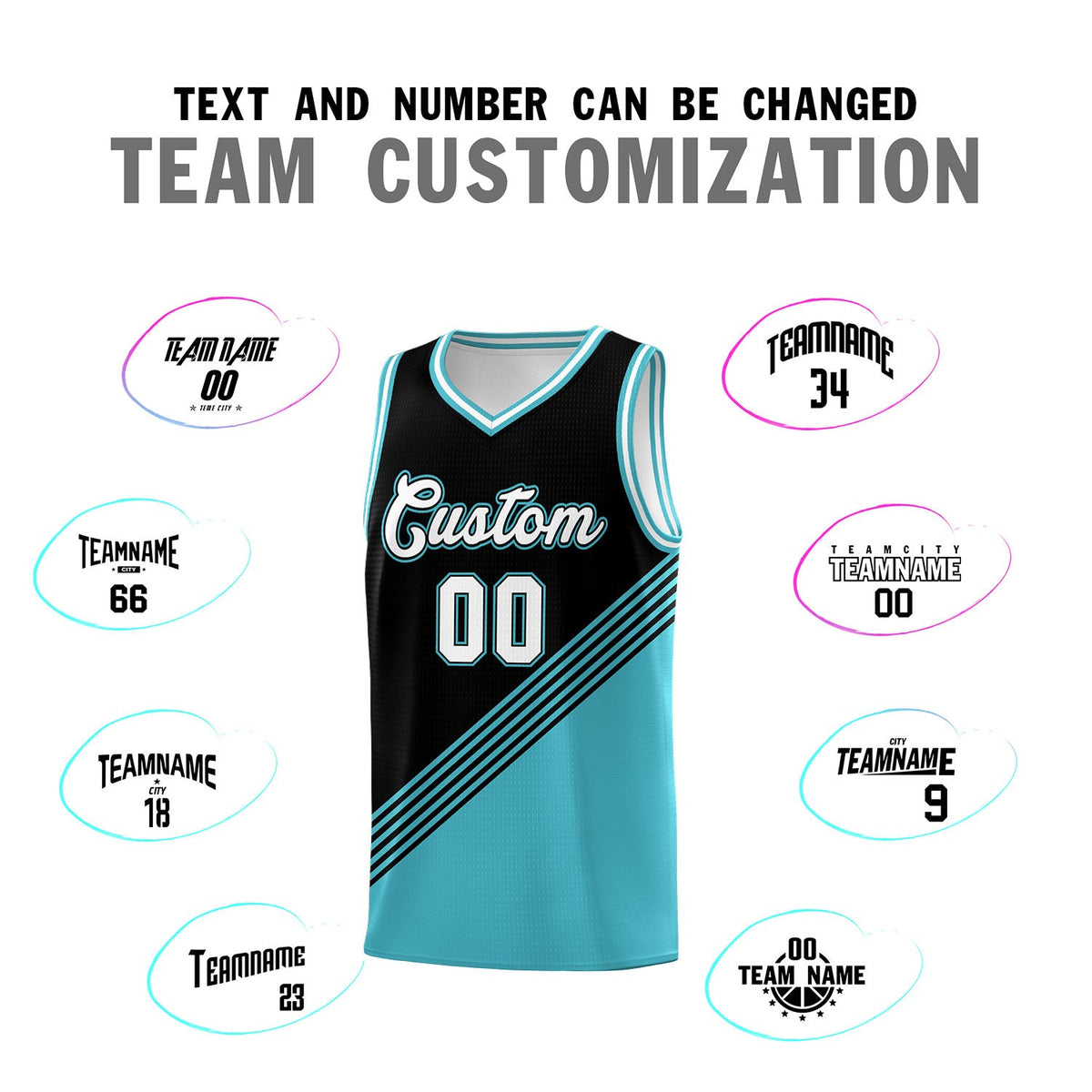 Custom Black Sky Blue White Diagonal Stripes Color Block Sets Basketball Jersey | For Men,For Youth,Sublimation Printed,Perfect for Training,Perfect for Teams | KXKSHOP
