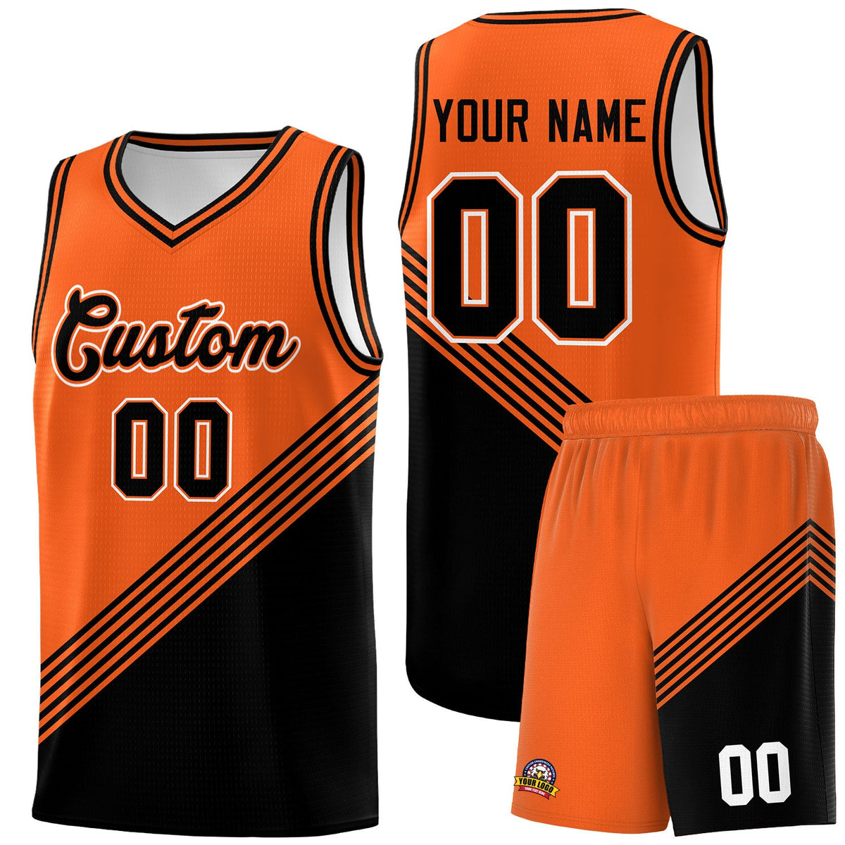 Custom Orange Black Diagonal Stripes Color Block Sets Basketball Jersey | For Men,For Youth,Sublimation Printed,Perfect for Training,Perfect for Teams | KXKSHOP