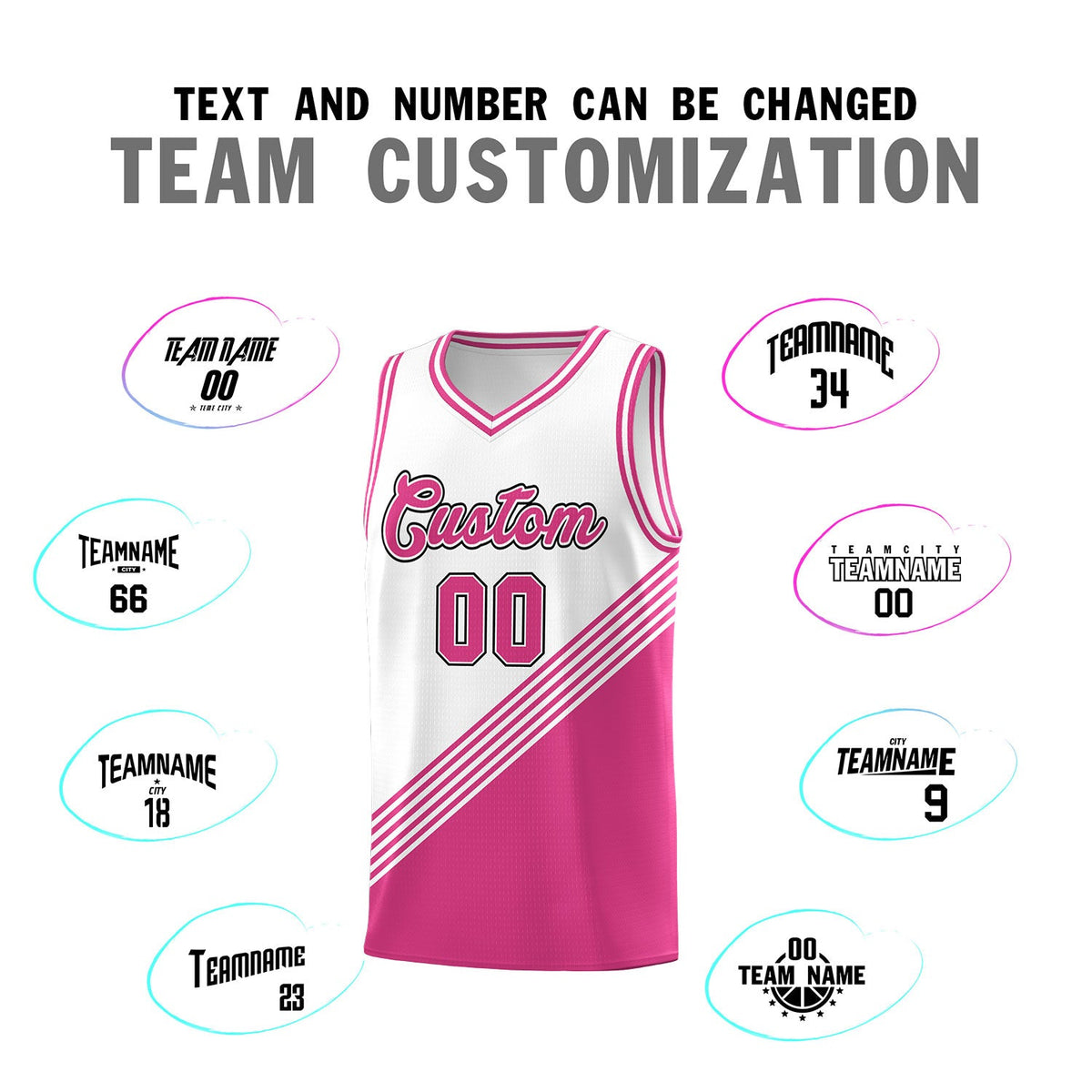 Custom White Pink Diagonal Stripes Color Block Sets Basketball Jersey | For Men,For Youth,Sublimation Printed,Perfect for Training,Perfect for Teams | KXKSHOP