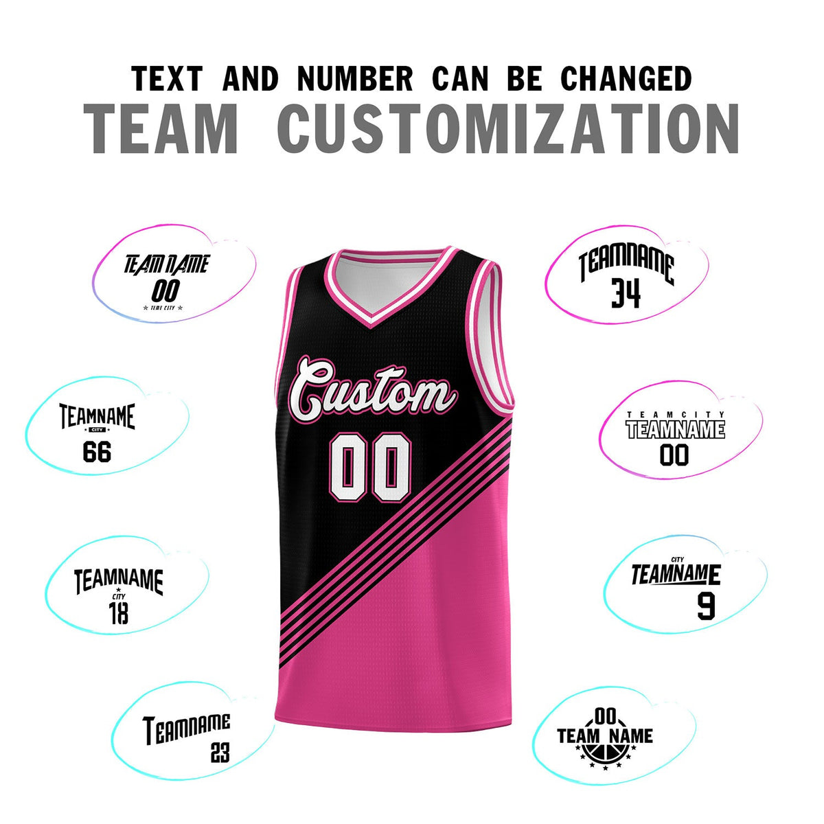 Custom Black Pink White Diagonal Stripes Color Block Sets Basketball Jersey | For Men,For Youth,Sublimation Printed,Perfect for Training,Perfect for Teams | KXKSHOP