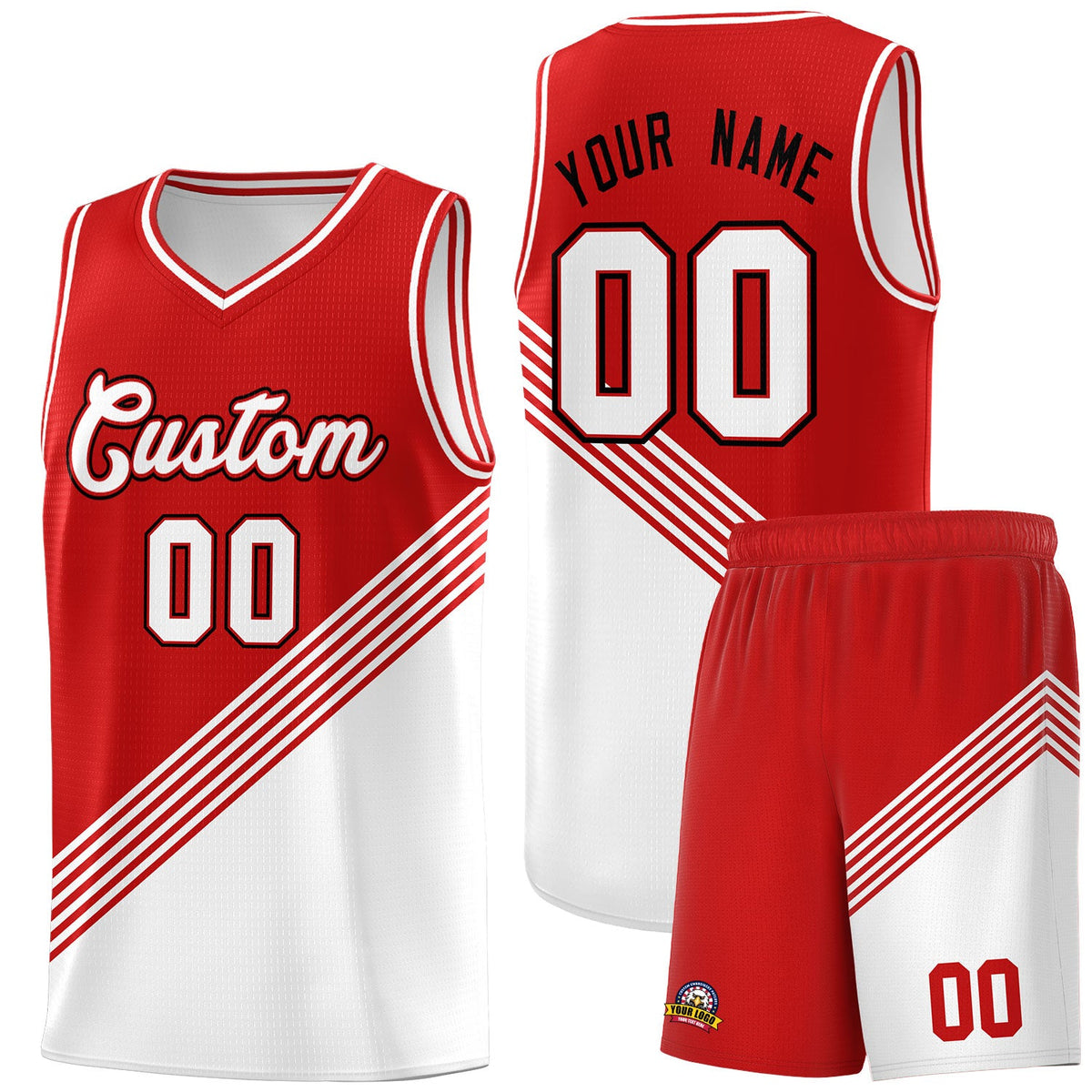 Custom Red White Diagonal Stripes Color Block Sets Basketball Jersey | For Men,For Youth,Sublimation Printed,Perfect for Training,Perfect for Teams | KXKSHOP