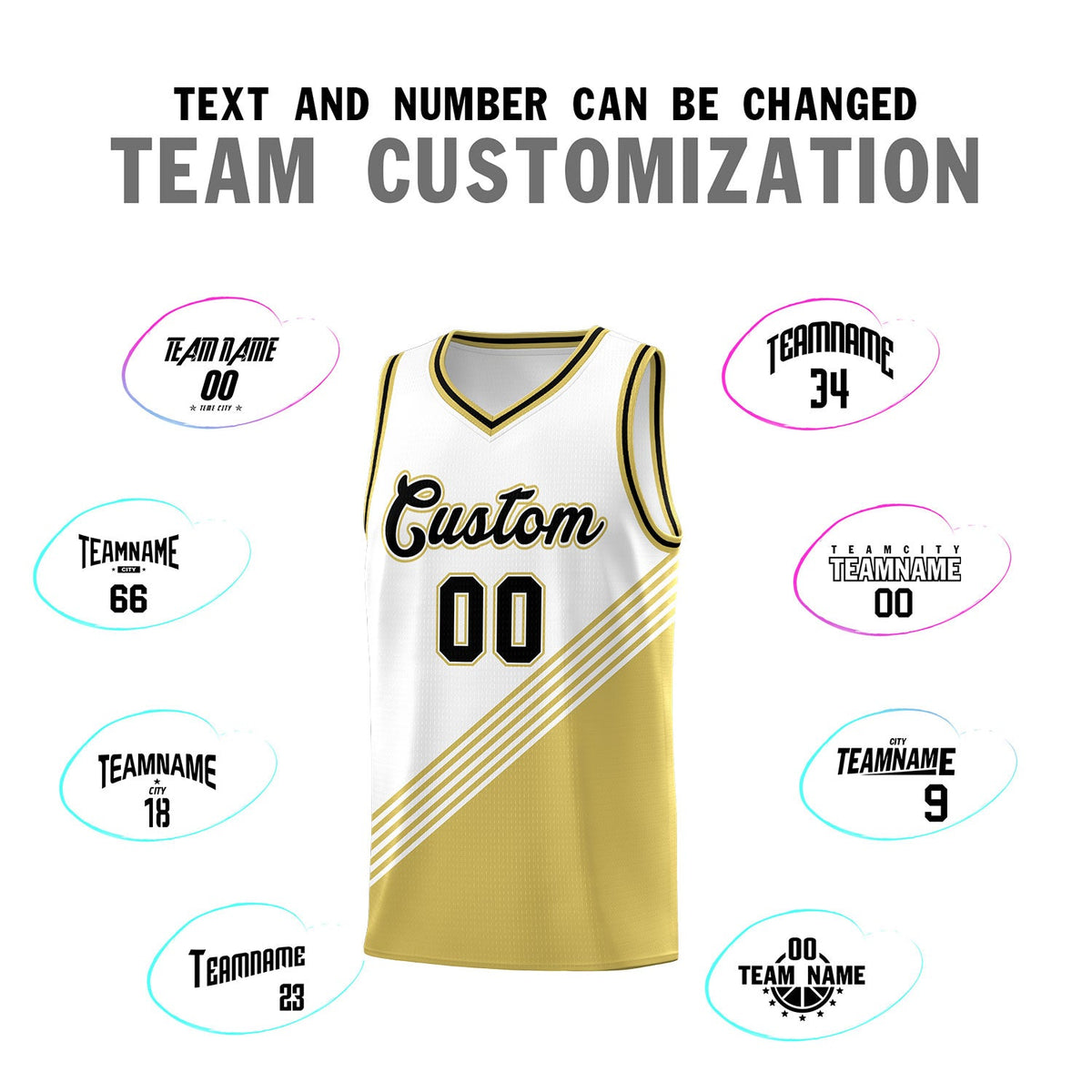 Custom White Old Gold Black Diagonal Stripes Color Block Sets Basketball Jersey | For Men,For Youth,Sublimation Printed,Perfect for Training,Perfect for Teams | KXKSHOP