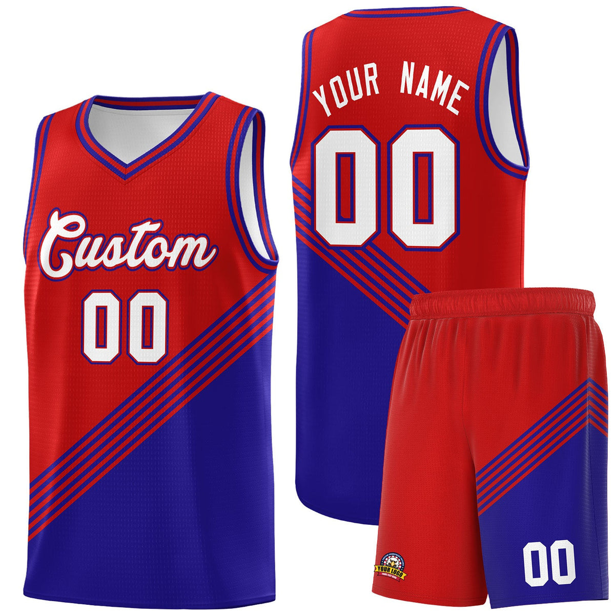 Custom Red Royal Blue Diagonal Stripes Color Block Sets Basketball Jersey | For Men,For Youth,Sublimation Printed,Perfect for Training,Perfect for Teams | KXKSHOP