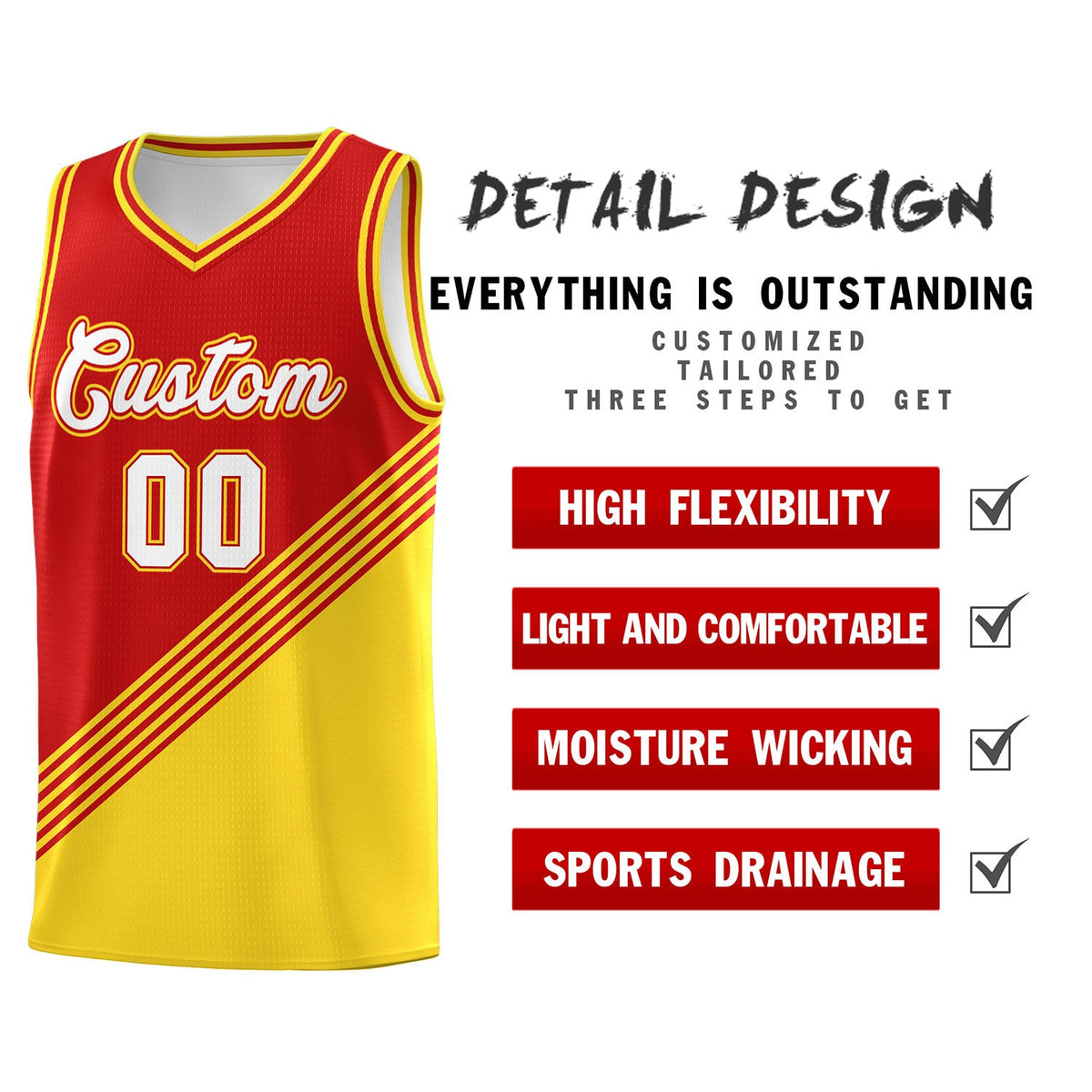 Custom Red Gold Diagonal Stripes Color Block Sets Basketball Jersey | For Men,For Youth,Sublimation Printed,Perfect for Training,Perfect for Teams | KXKSHOP