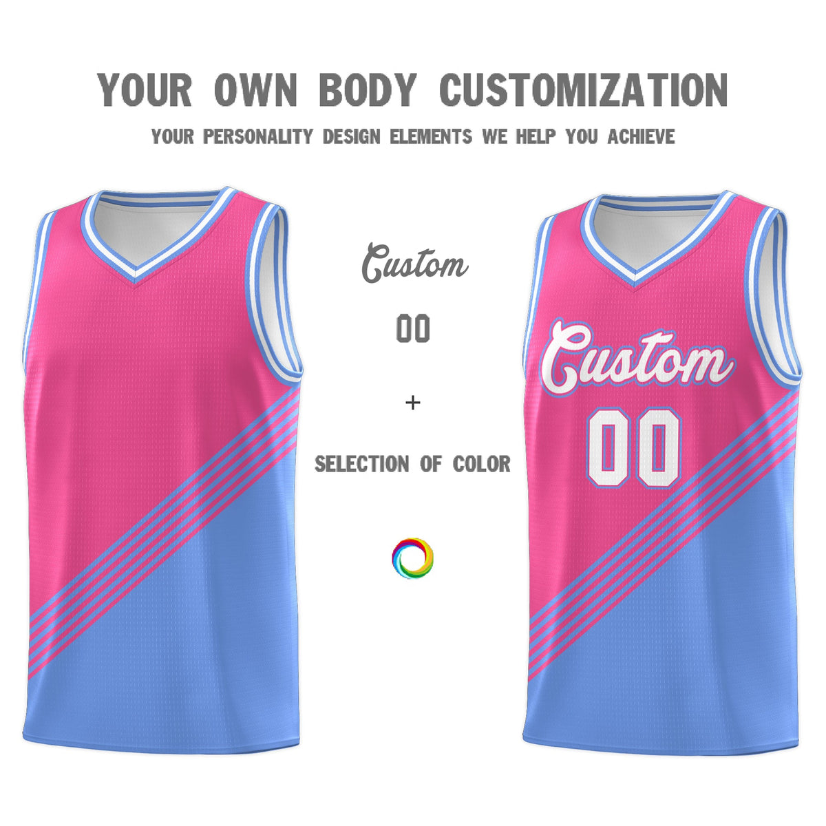Custom Pink Light Blue White Diagonal Stripes Color Block Sets Basketball Jersey | For Men,For Youth,Sublimation Printed,Perfect for Training,Perfect for Teams | KXKSHOP