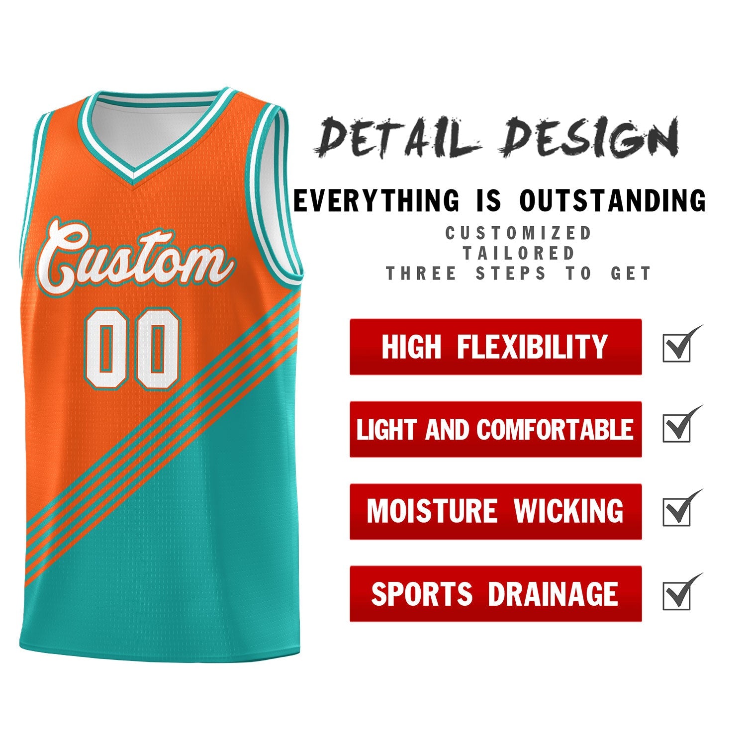 Custom Orange Aqua White Diagonal Stripes Color Block Sets Basketball Jersey | For Men,For Youth,Sublimation Printed,Perfect for Training,Perfect for Teams | KXKSHOP