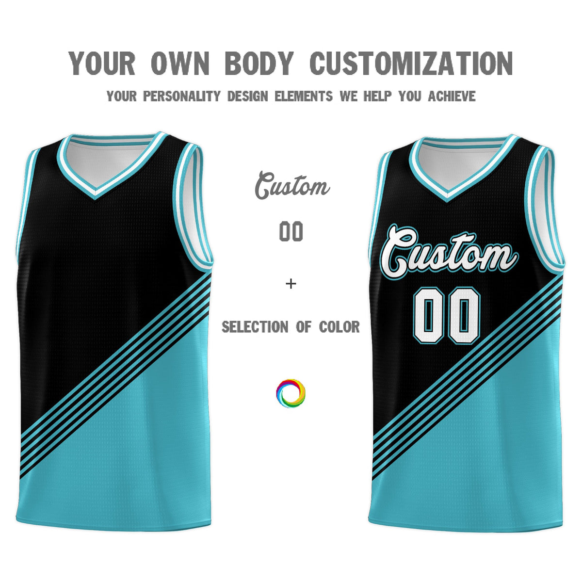 Custom Black Sky Blue White Diagonal Stripes Color Block Sets Basketball Jersey | For Men,For Youth,Sublimation Printed,Perfect for Training,Perfect for Teams | KXKSHOP
