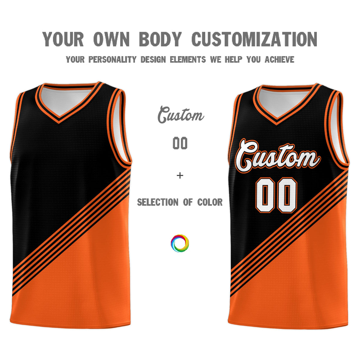 Custom Black Orange Diagonal Stripes Color Block Sets Basketball Jersey | For Men,For Youth,Sublimation Printed,Perfect for Training,Perfect for Teams | KXKSHOP