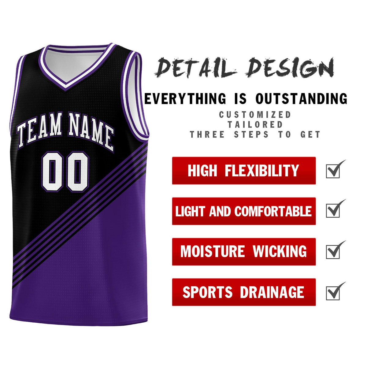 Custom Black Purple White Diagonal Stripes Color Block Sets Basketball Jersey | For Men,For Youth,Sublimation Printed,Perfect for Training,Perfect for Teams | KXKSHOP