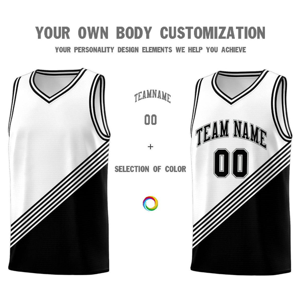 Custom White Black Diagonal Stripes Color Block Sets Basketball Jersey | For Men,For Youth,Sublimation Printed,Perfect for Training,Perfect for Teams | KXKSHOP