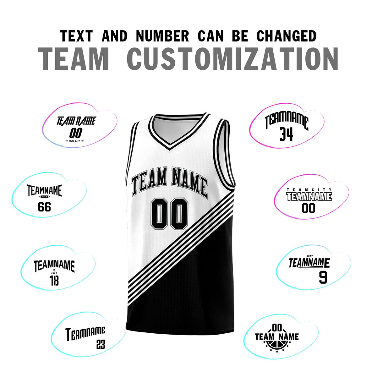 Custom White Black Diagonal Stripes Color Block Sets Basketball Jersey | For Men,For Youth,Sublimation Printed,Perfect for Training,Perfect for Teams | KXKSHOP