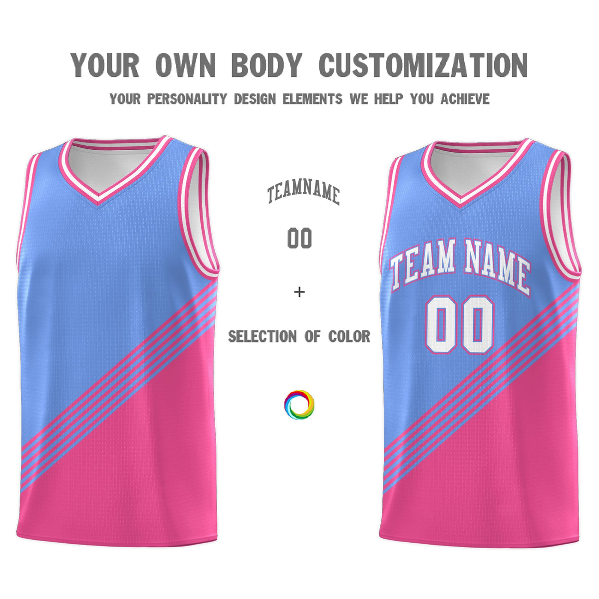 Custom Light Blue Pink White Diagonal Stripes Color Block Sets Basketball Jersey | For Men,For Youth,Sublimation Printed,Perfect for Training,Perfect for Teams | KXKSHOP