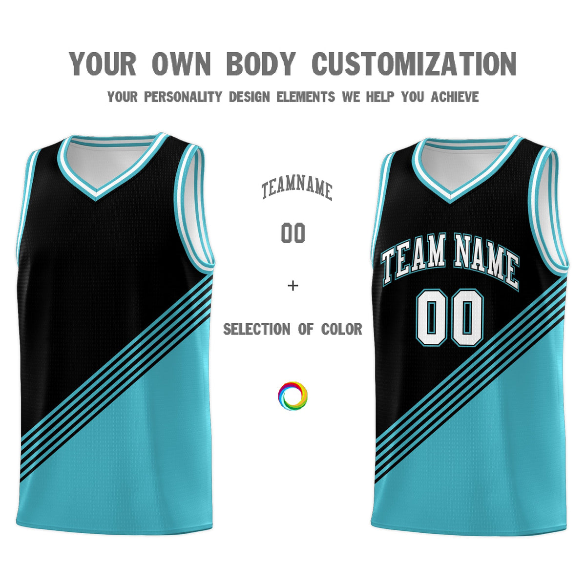Custom Black Sky Blue White Diagonal Stripes Color Block Sets Basketball Jersey | For Men,For Youth,Sublimation Printed,Perfect for Training,Perfect for Teams | KXKSHOP