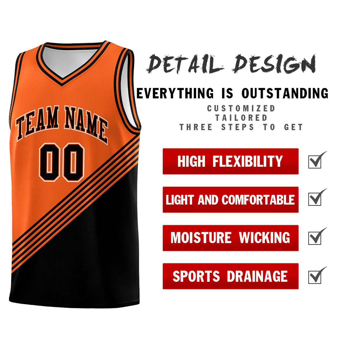 Custom Orange Black Diagonal Stripes Color Block Sets Basketball Jersey | For Men,For Youth,Sublimation Printed,Perfect for Training,Perfect for Teams | KXKSHOP