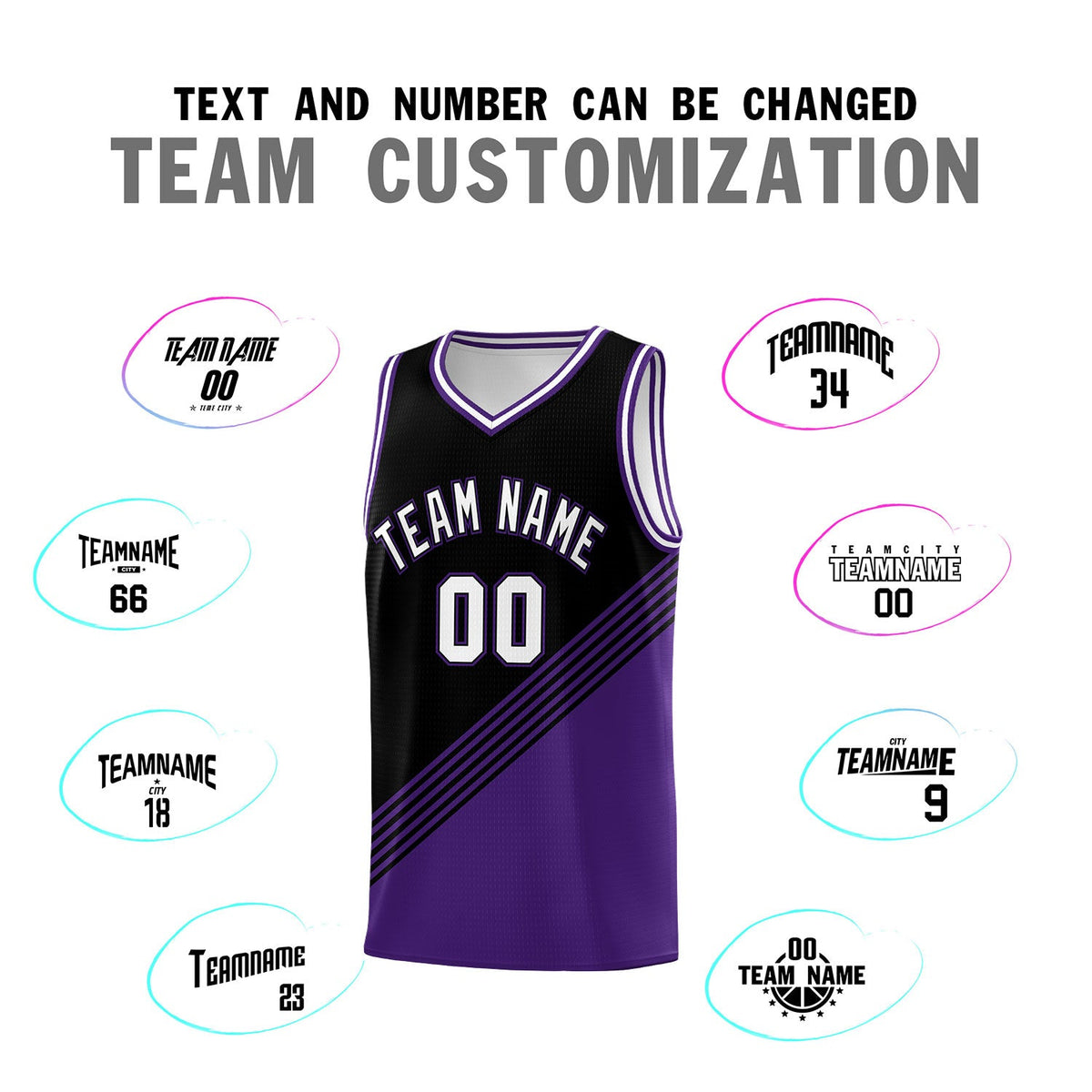 Custom Black Purple White Diagonal Stripes Color Block Sets Basketball Jersey | For Men,For Youth,Sublimation Printed,Perfect for Training,Perfect for Teams | KXKSHOP