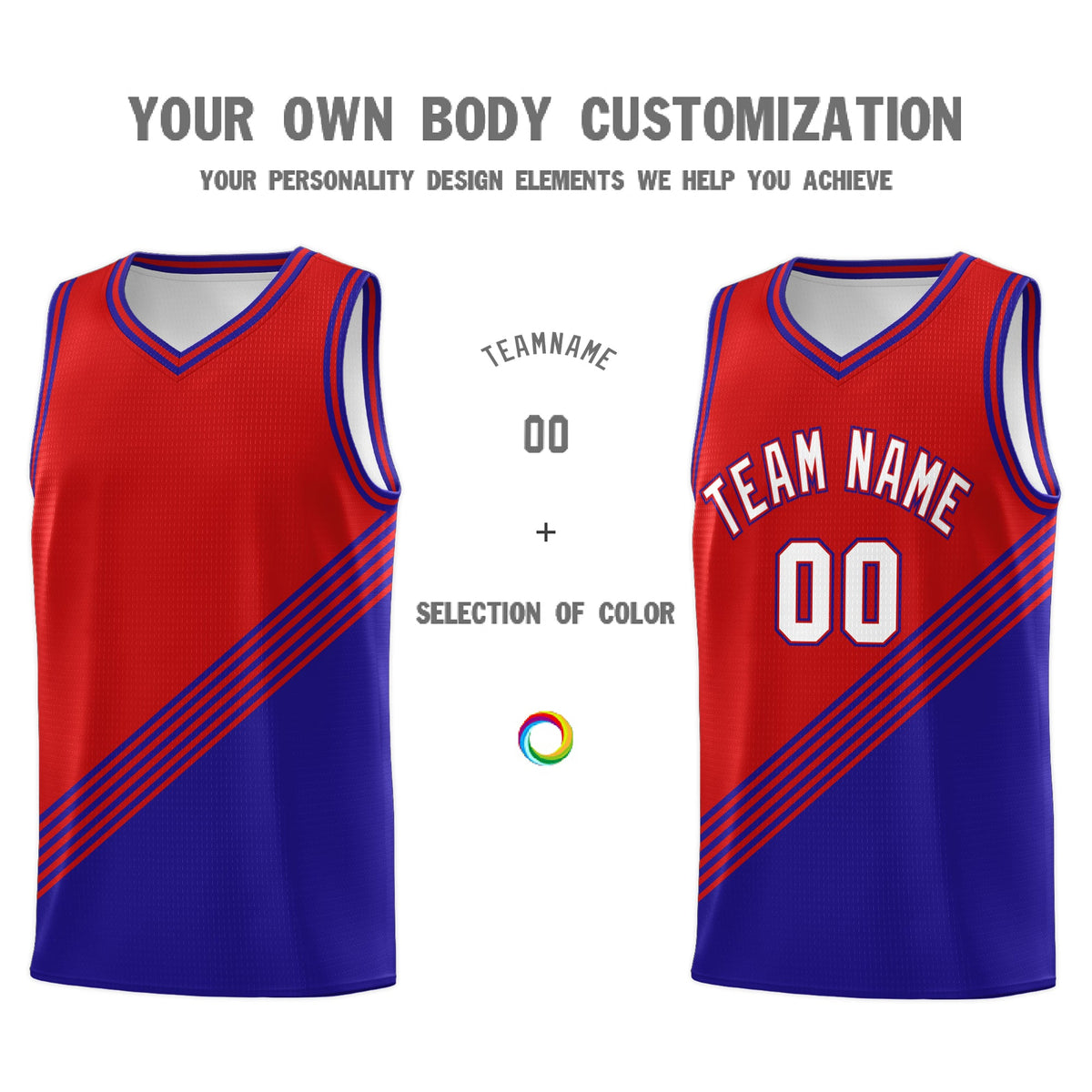 Custom Red Royal Blue Diagonal Stripes Color Block Sets Basketball Jersey | For Men,For Youth,Sublimation Printed,Perfect for Training,Perfect for Teams | KXKSHOP