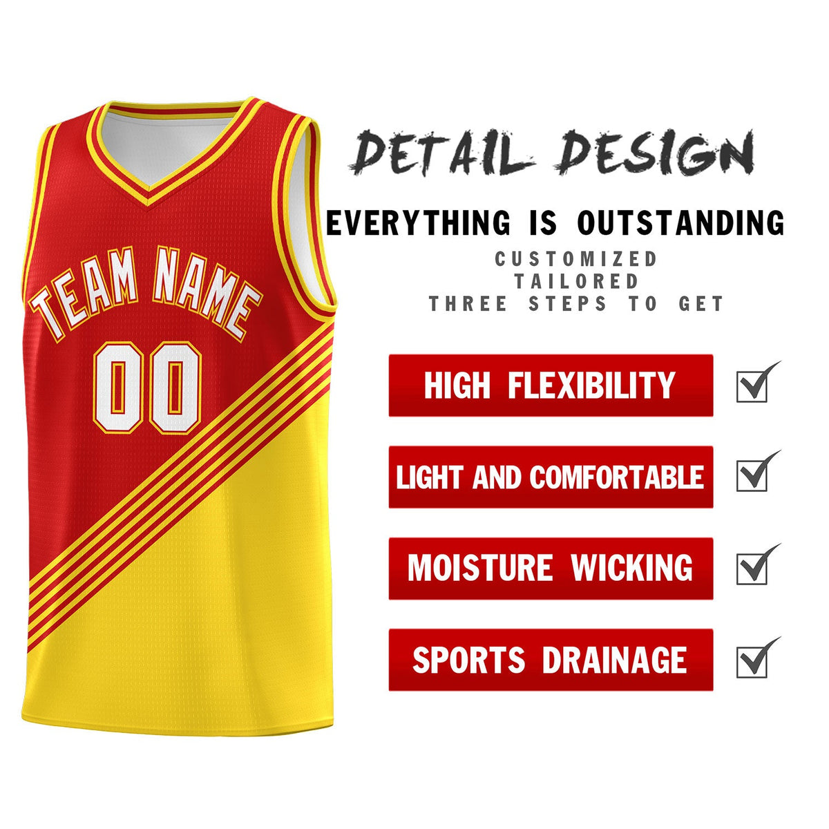 Custom Red Gold Diagonal Stripes Color Block Sets Basketball Jersey | For Men,For Youth,Sublimation Printed,Perfect for Training,Perfect for Teams | KXKSHOP
