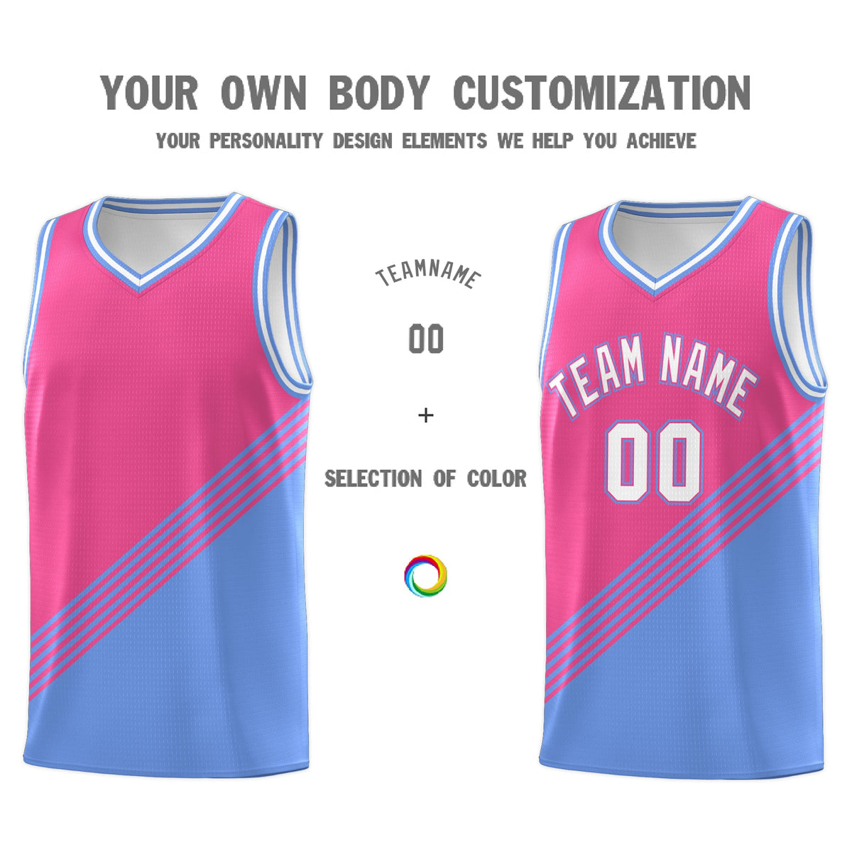Custom Pink Light Blue White Diagonal Stripes Color Block Sets Basketball Jersey | For Men,For Youth,Sublimation Printed,Perfect for Training,Perfect for Teams | KXKSHOP