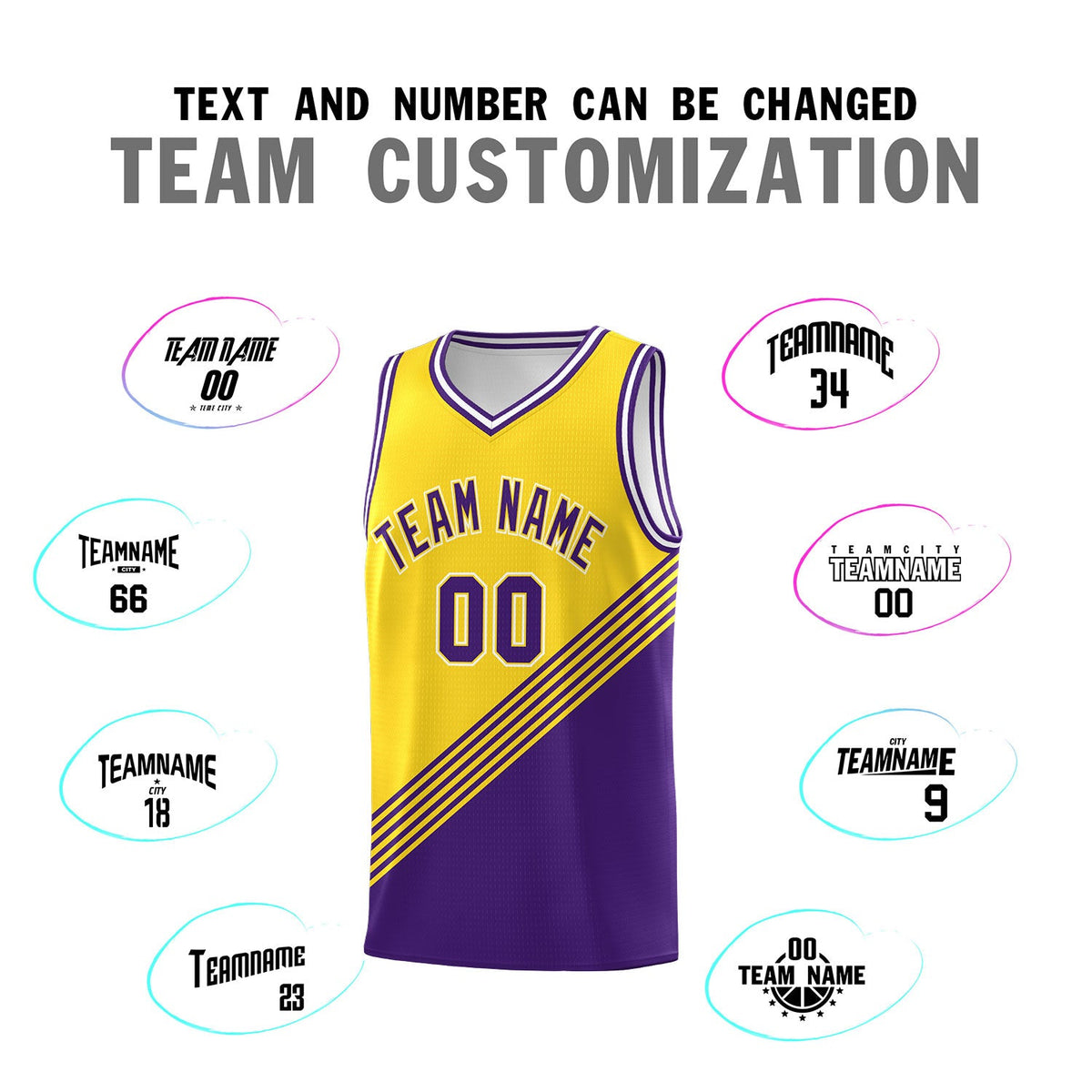 Custom Gold Purple White Diagonal Stripes Color Block Sets Basketball Jersey | For Men,For Youth,Sublimation Printed,Perfect for Training,Perfect for Teams | KXKSHOP