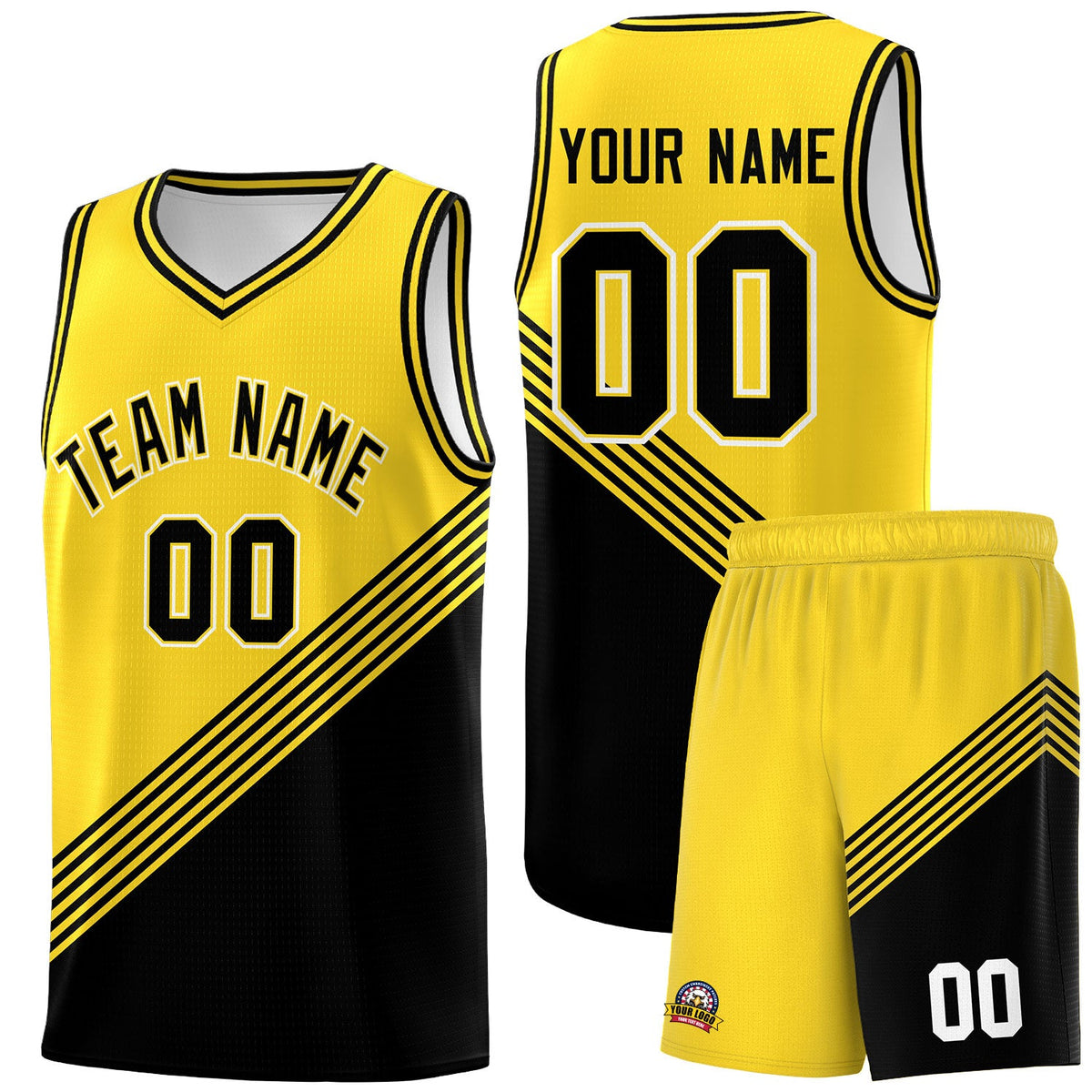 Custom Gold Black Diagonal Stripes Color Block Sets Basketball Jersey | For Men,For Youth,Sublimation Printed,Perfect for Training,Perfect for Teams | KXKSHOP