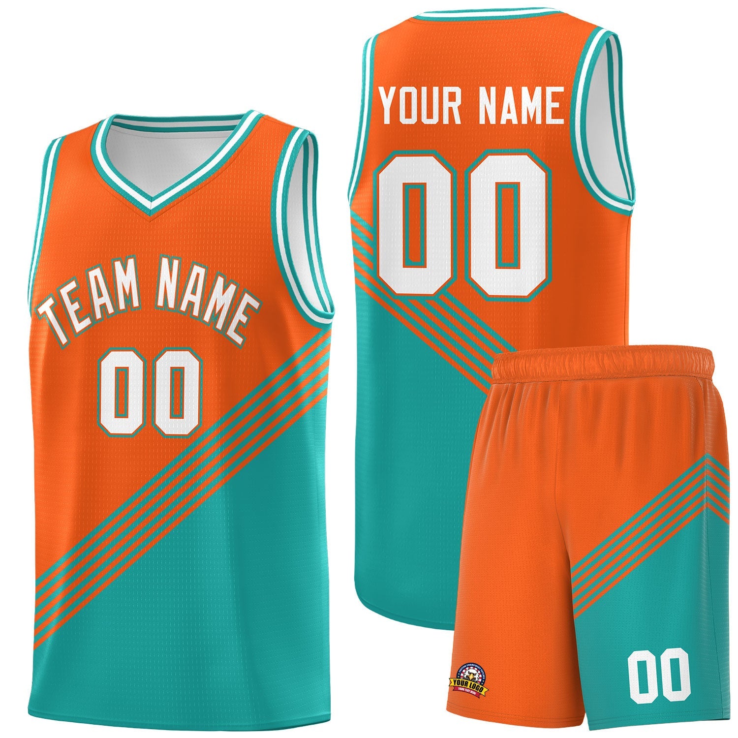 Custom Orange Aqua White Diagonal Stripes Color Block Sets Basketball Jersey | For Men,For Youth,Sublimation Printed,Perfect for Training,Perfect for Teams | KXKSHOP