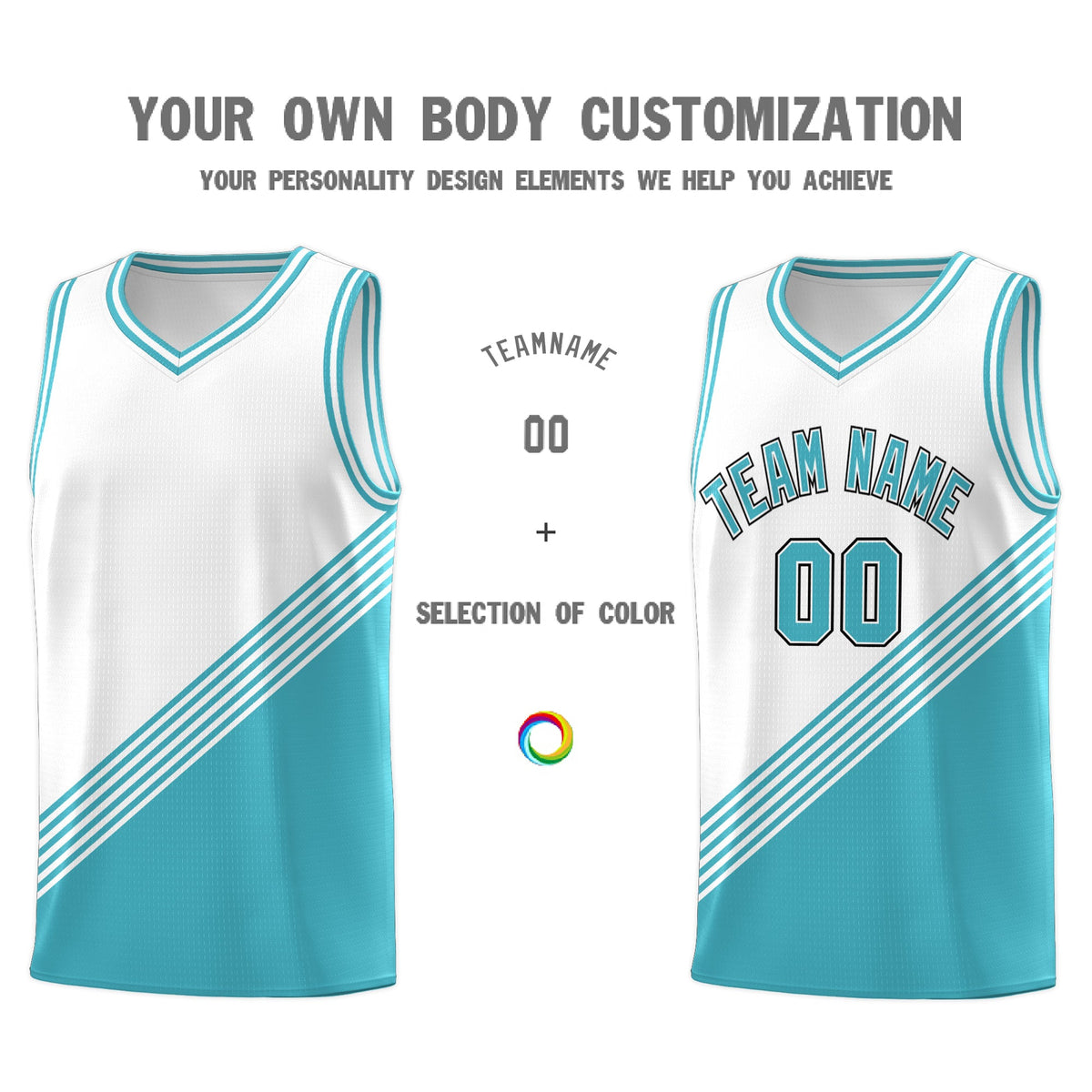 Custom White Sky Blue Diagonal Stripes Color Block Sets Basketball Jersey | For Men,For Youth,Sublimation Printed,Perfect for Training,Perfect for Teams | KXKSHOP
