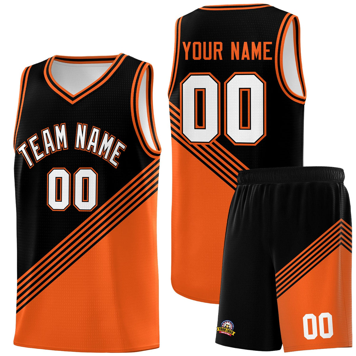 Custom Black Orange Diagonal Stripes Color Block Sets Basketball Jersey | For Men,For Youth,Sublimation Printed,Perfect for Training,Perfect for Teams | KXKSHOP