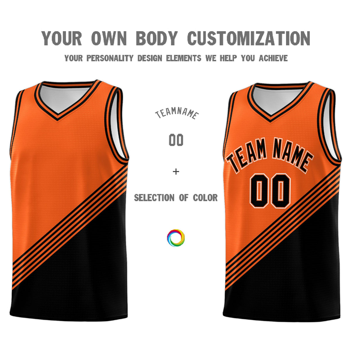 Custom Orange Black Diagonal Stripes Color Block Sets Basketball Jersey | For Men,For Youth,Sublimation Printed,Perfect for Training,Perfect for Teams | KXKSHOP