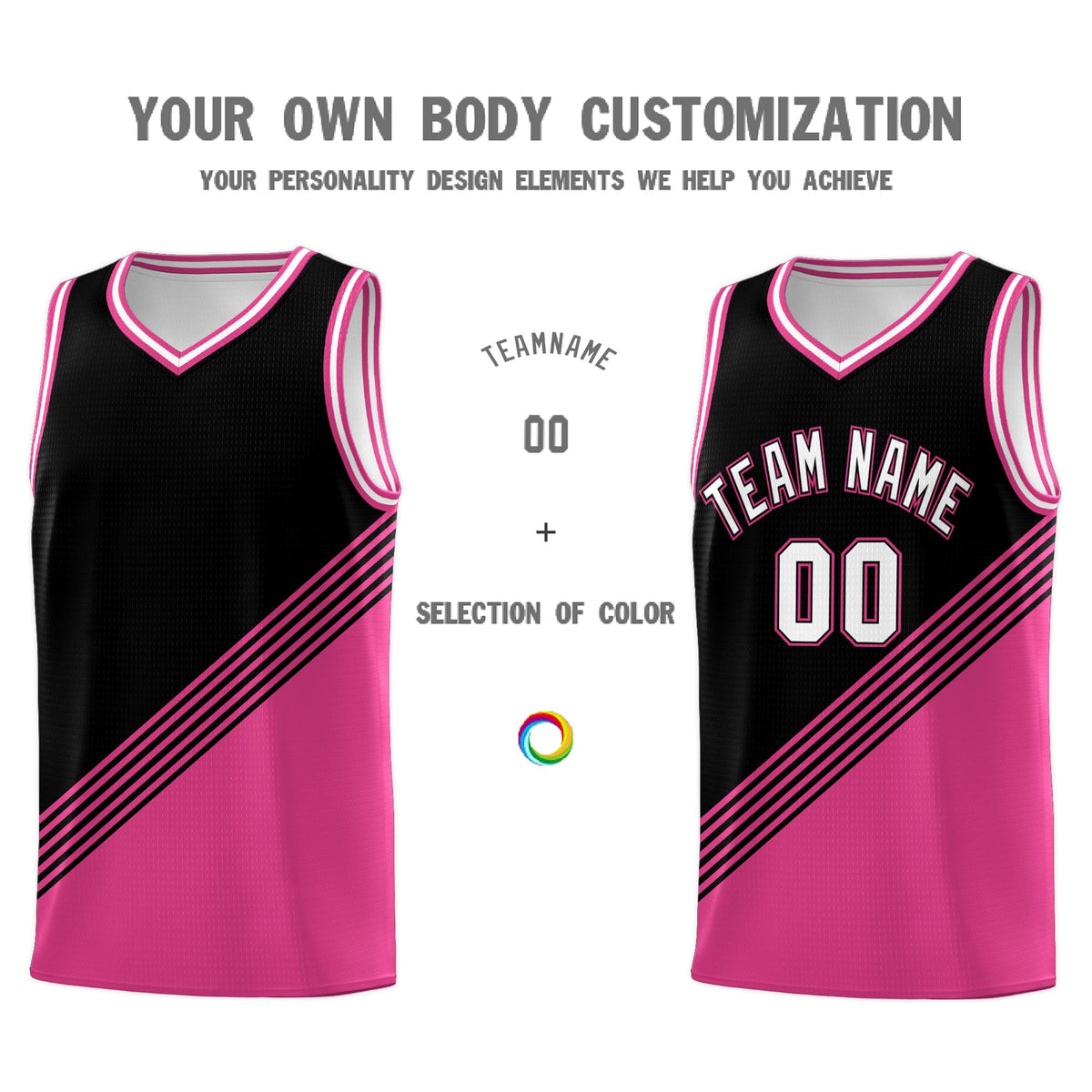 Custom Black Pink White Diagonal Stripes Color Block Sets Basketball Jersey | For Men,For Youth,Sublimation Printed,Perfect for Training,Perfect for Teams | KXKSHOP