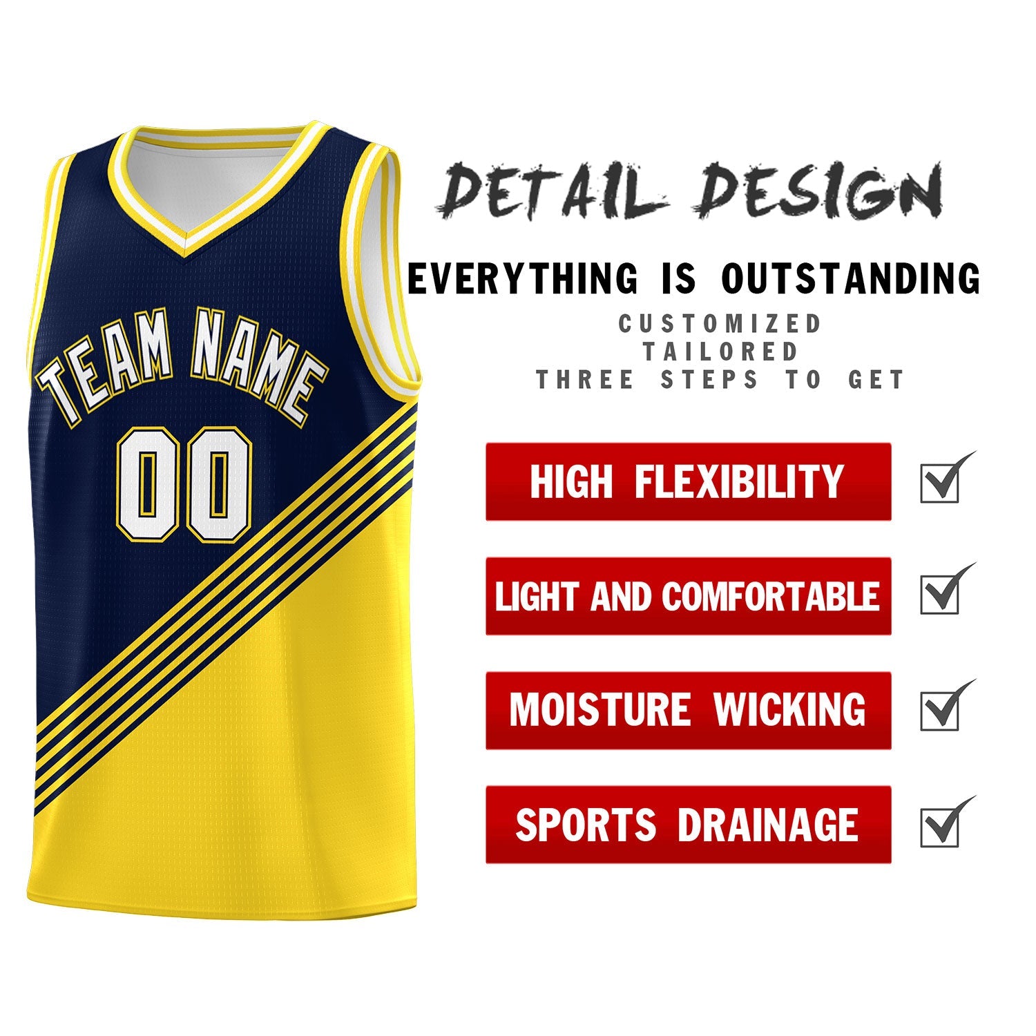 Custom Navy Gold White Diagonal Stripes Color Block Sets Basketball Jersey | For Men,For Youth,Sublimation Printed,Perfect for Training,Perfect for Teams | KXKSHOP