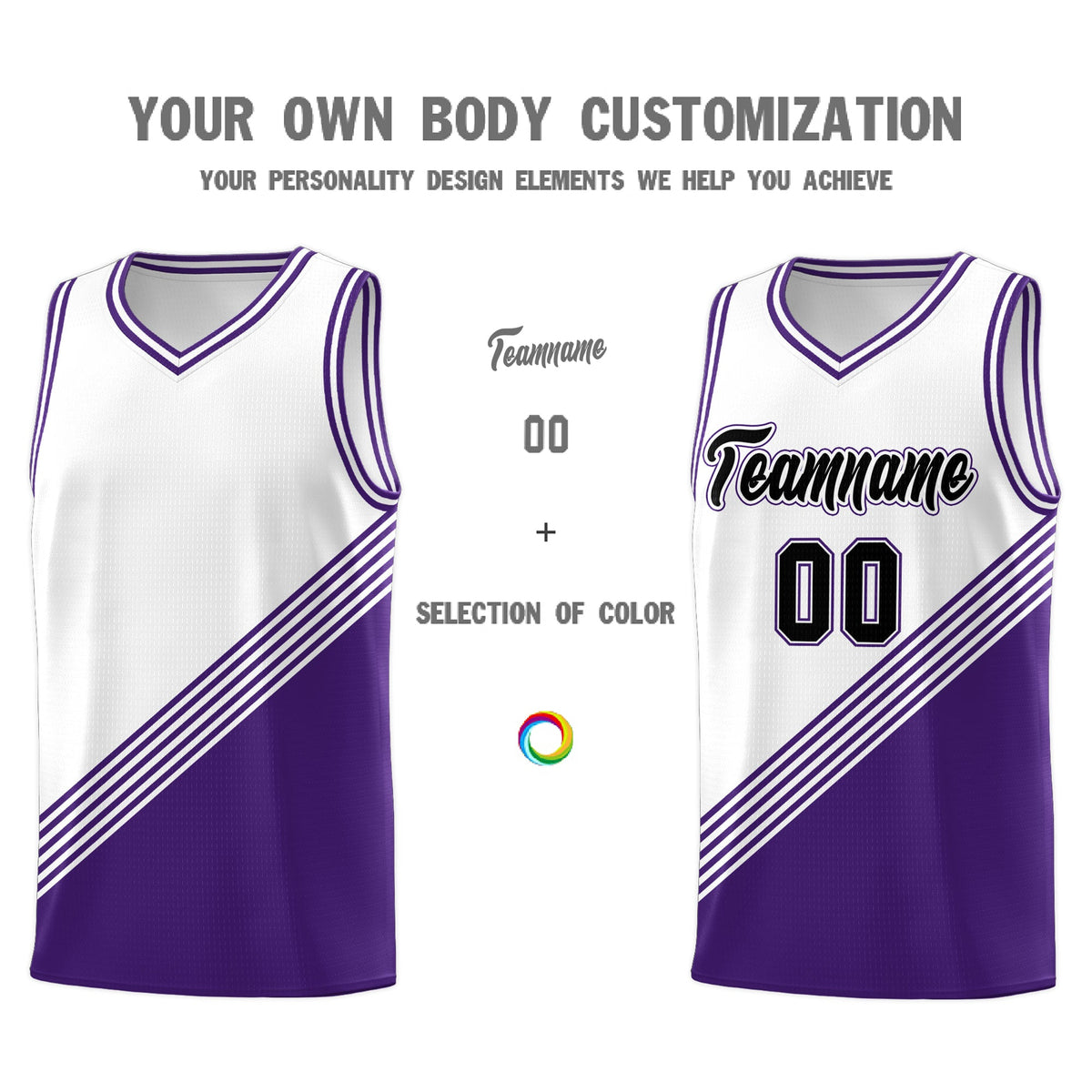 Custom White Purple Diagonal Stripes Color Block Sets Basketball Jersey | For Men,For Youth,Sublimation Printed,Perfect for Training,Perfect for Teams | KXKSHOP