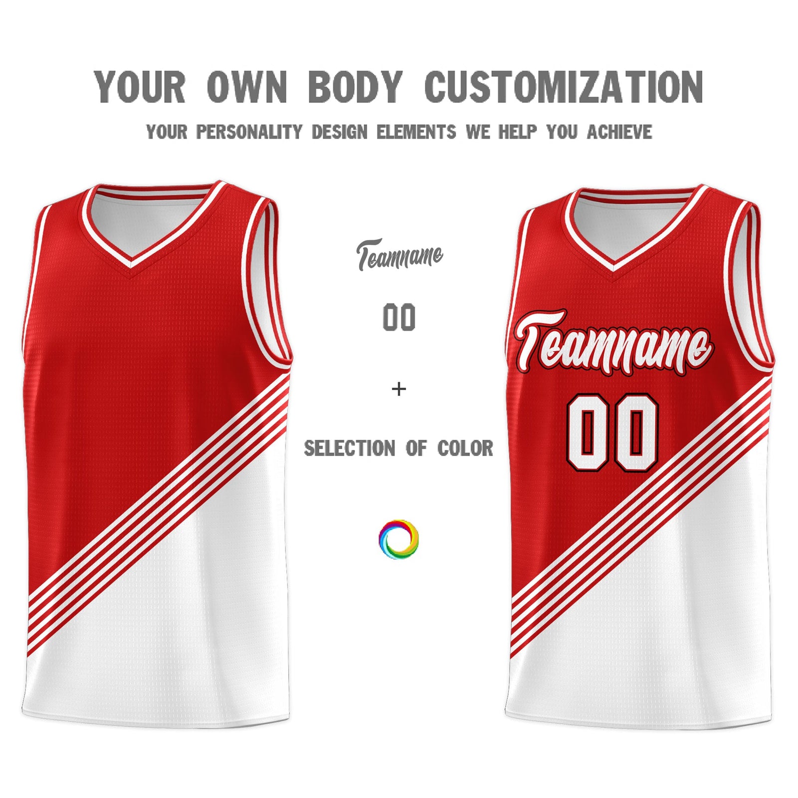 Custom Red White Diagonal Stripes Color Block Sets Basketball Jersey | For Men,For Youth,Sublimation Printed,Perfect for Training,Perfect for Teams | KXKSHOP